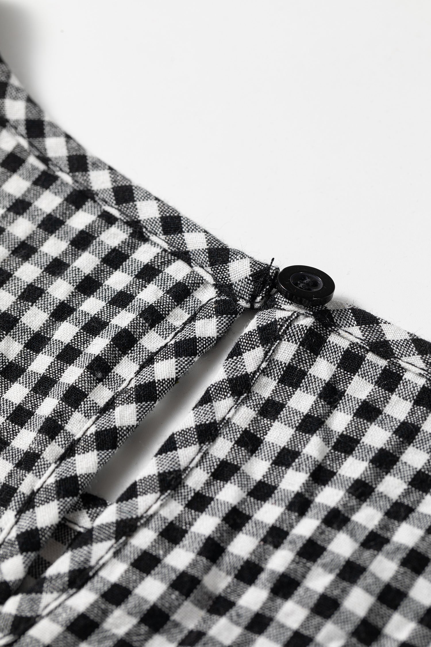 Black Plaid Shirred Cuff Long Sleeve Round Neck Blouse