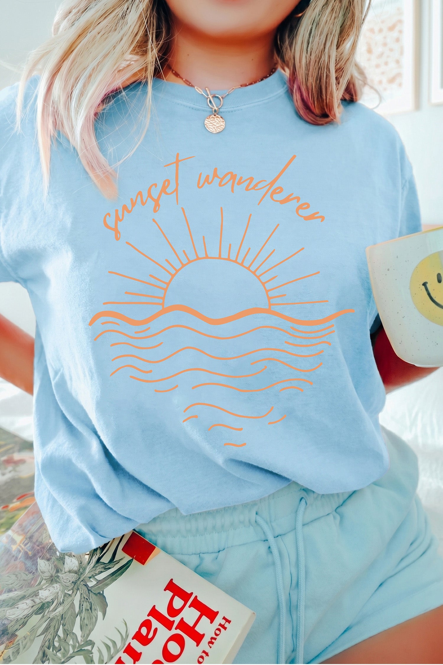 Light Blue Sunset Wanderer Loose Fit Graphic Tee