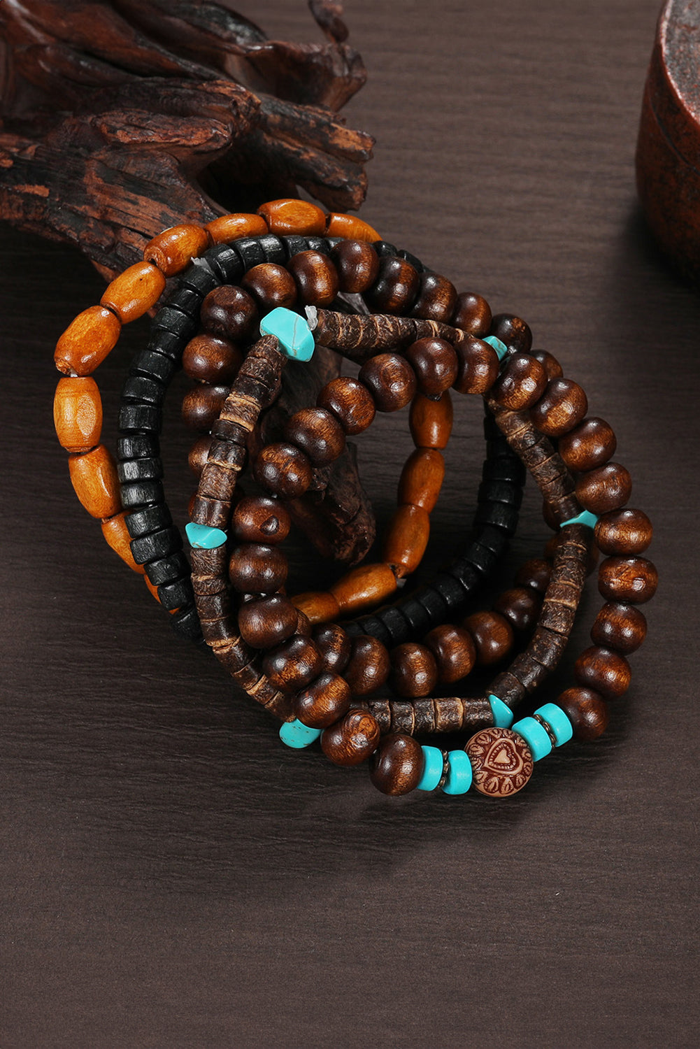 Chestnut Boho Turquoise Wooden Beaded Multi Layer Bracelet