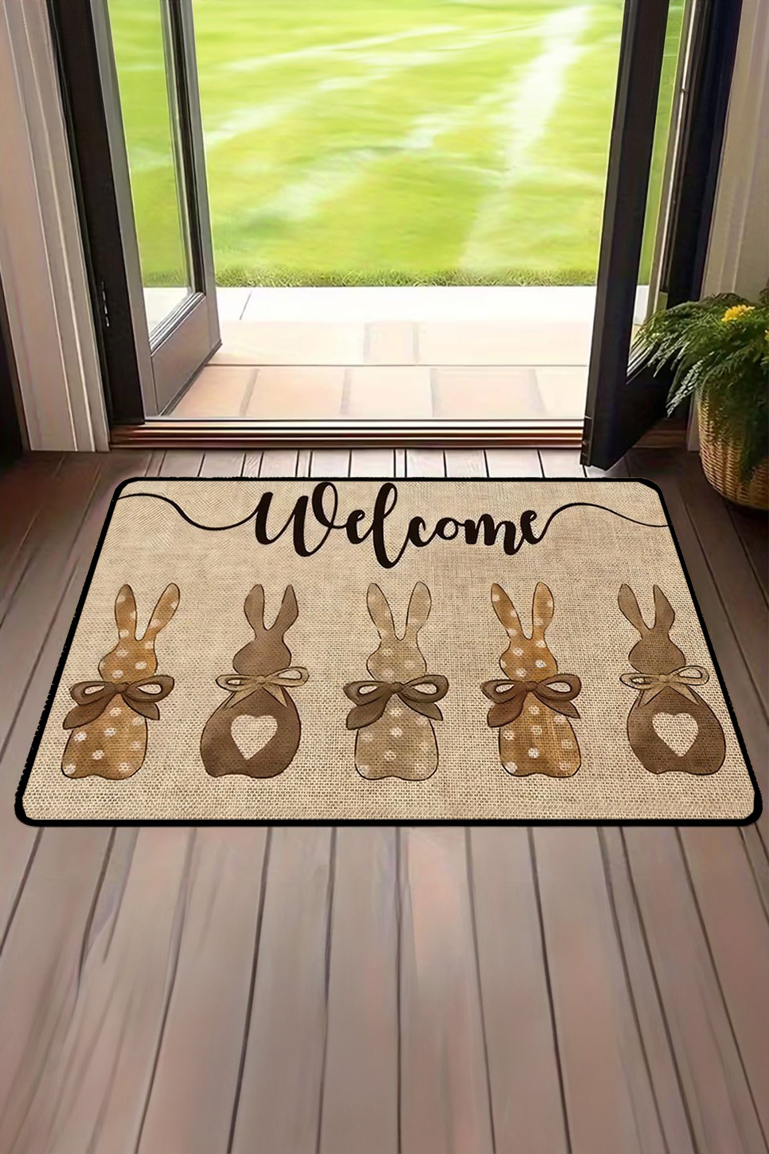 Light French Beige Easter Themed Rabbit Welcome Doormat
