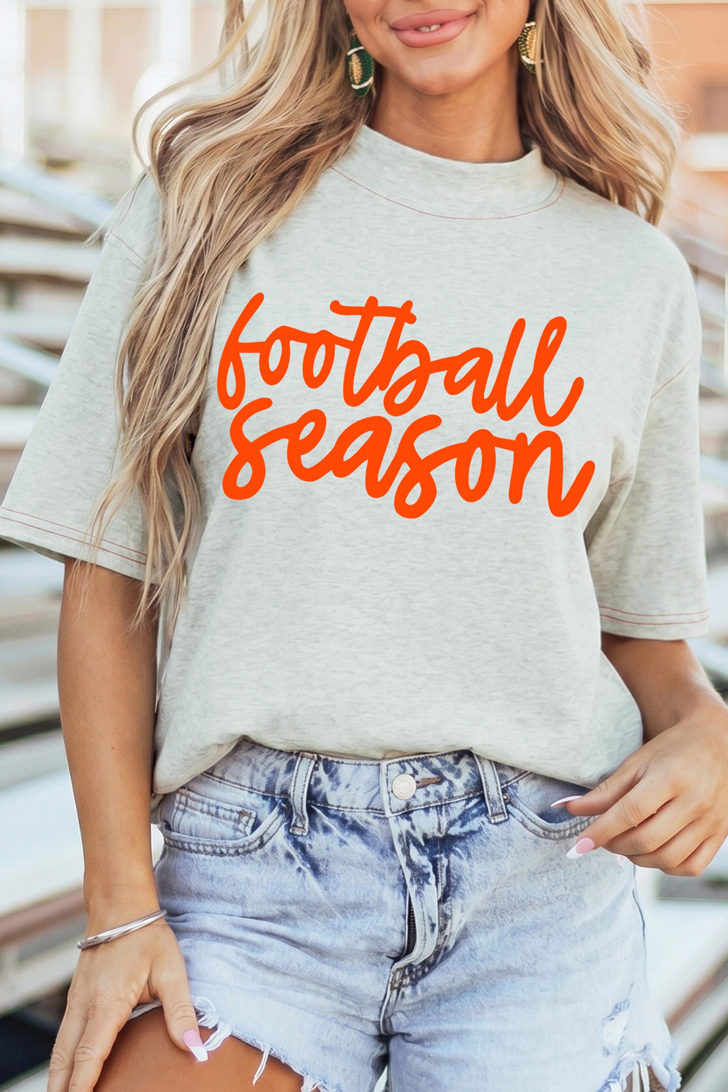 Light Grey Contrast Stitched Rugby/football season Reversible Print High Neck Short Sleeve Top