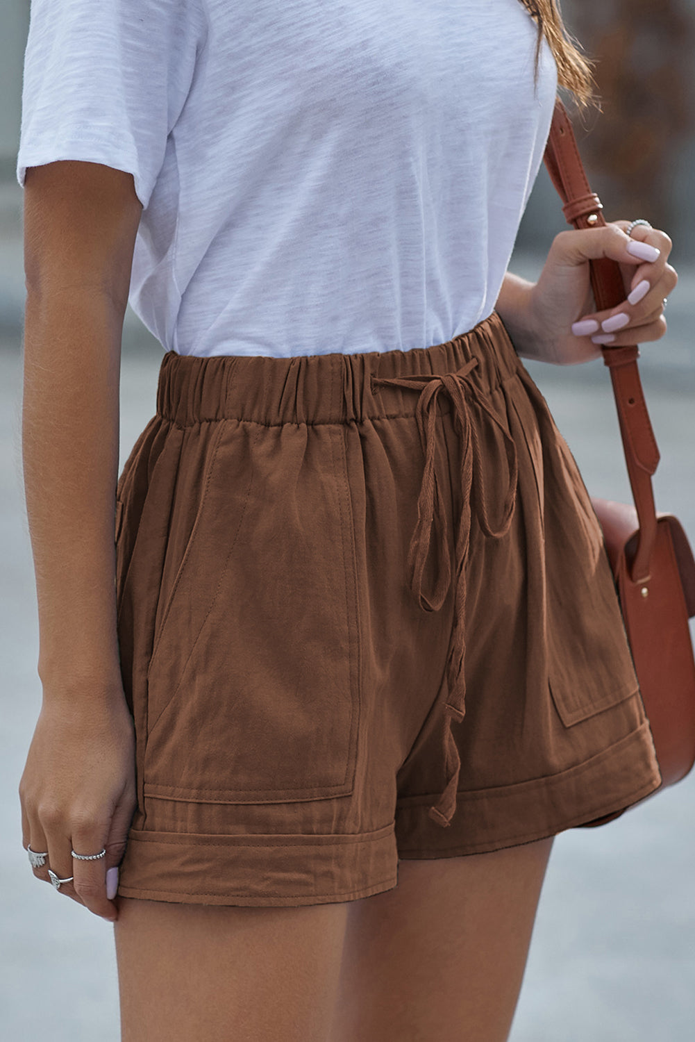 Brown Strive Pocketed Tencel Shorts