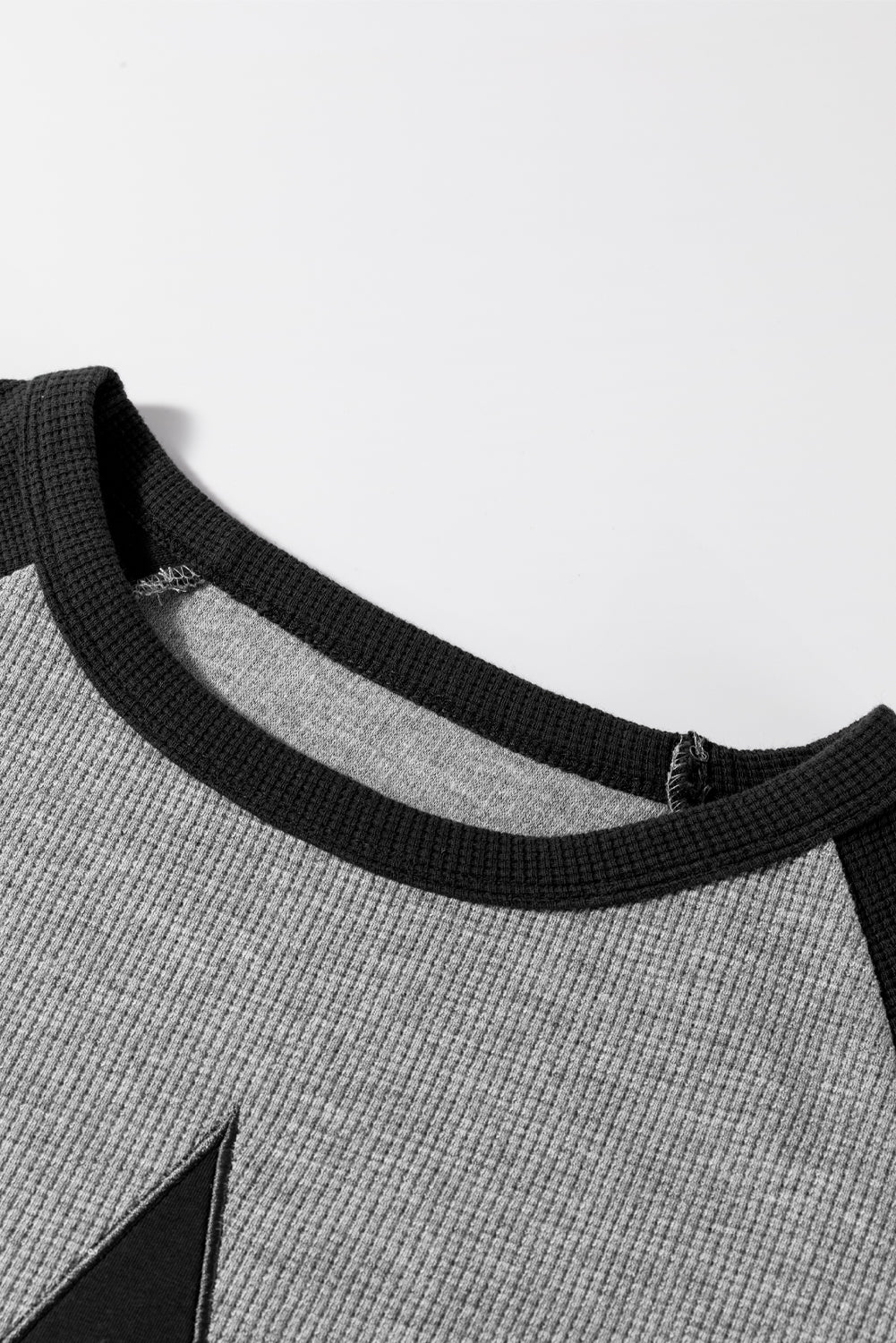 Gray Waffle Knit Colorblock Star Patch Graphic Raglan Top