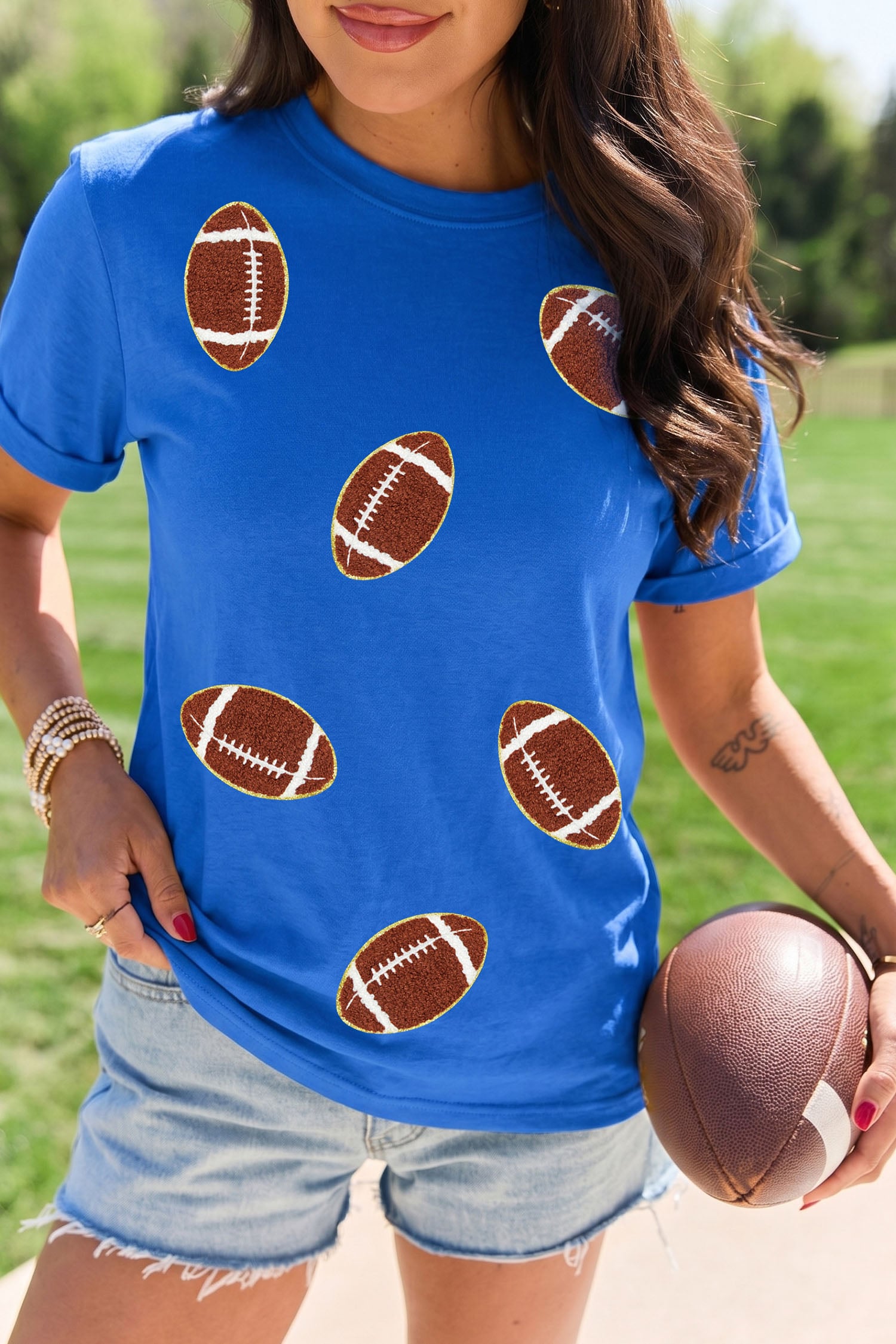Dark Blue Chenille Rugby Patch Graphic Tee