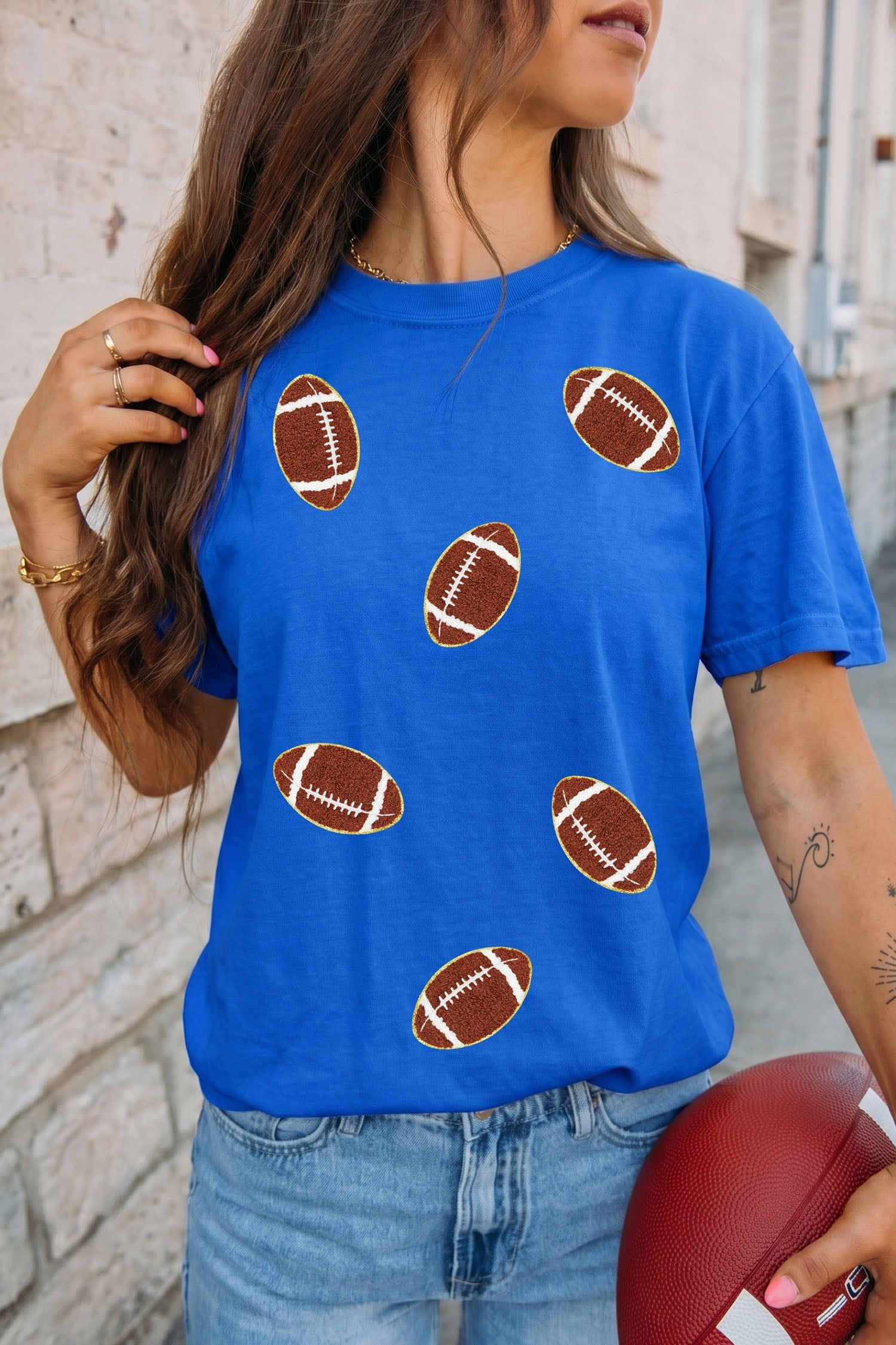 Dark Blue Chenille Rugby Patch Graphic Tee
