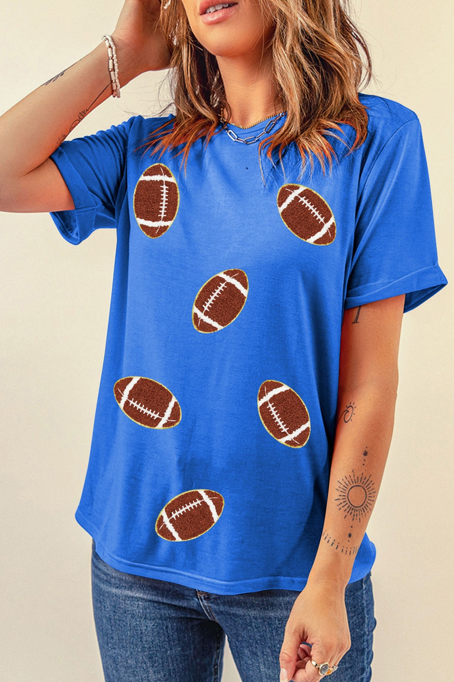 Dark Blue Chenille Rugby Patch Graphic Tee