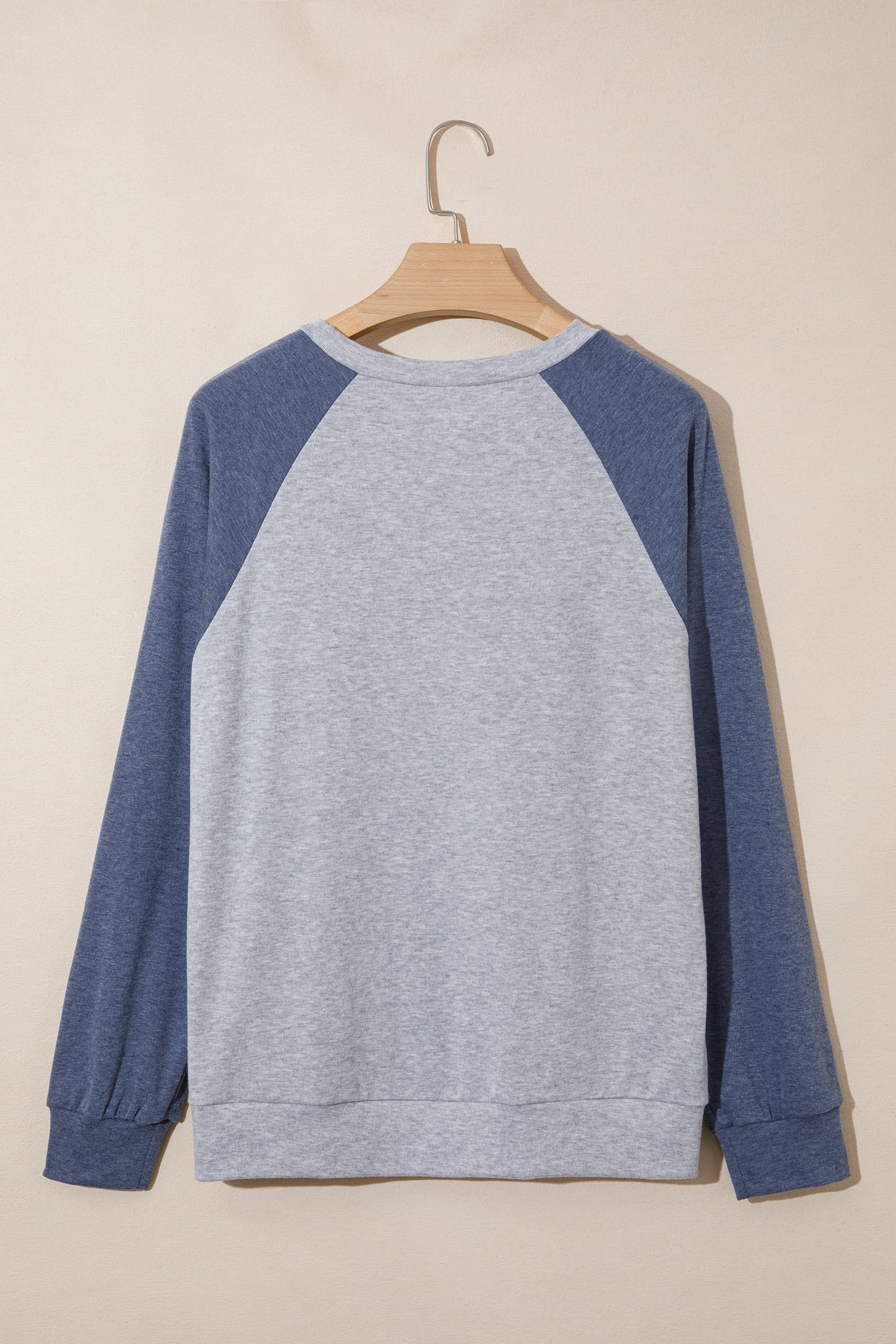 Dark Blue Color Block Flower Embroidered Patch Graphic Raglan Long Sleeve Top