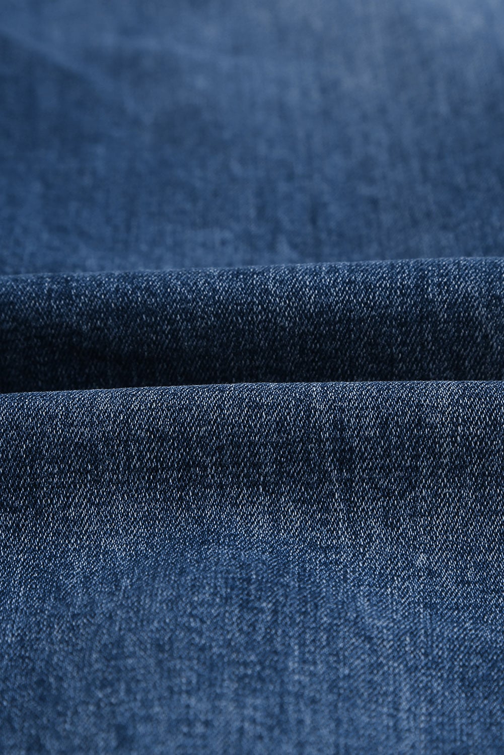 Dark Blue Elastic Waist Straight Leg Destroyed Raw Hem Jeans