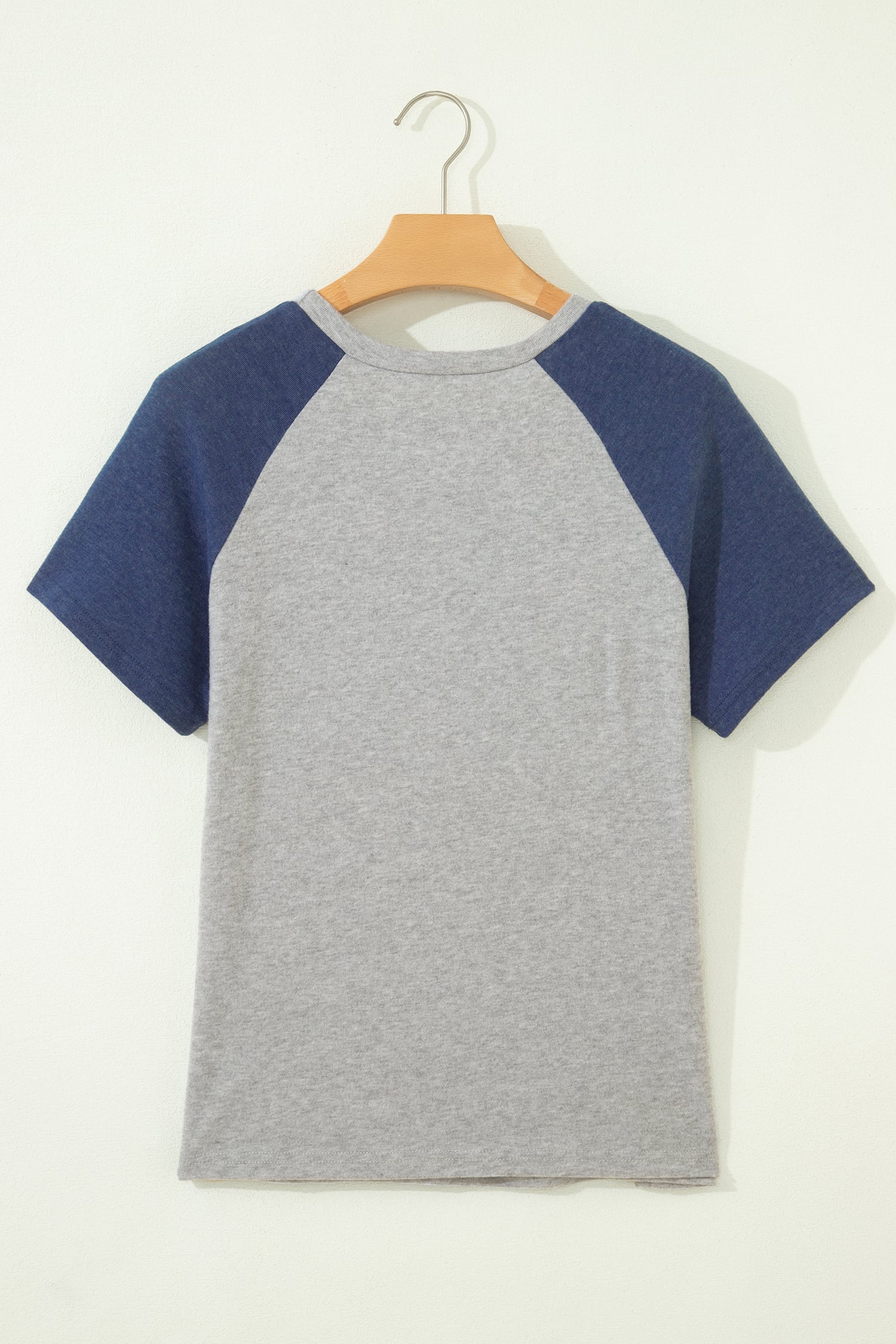 Dark Blue Floral Patchwork Colorblock Raglan Sleeve T Shirt