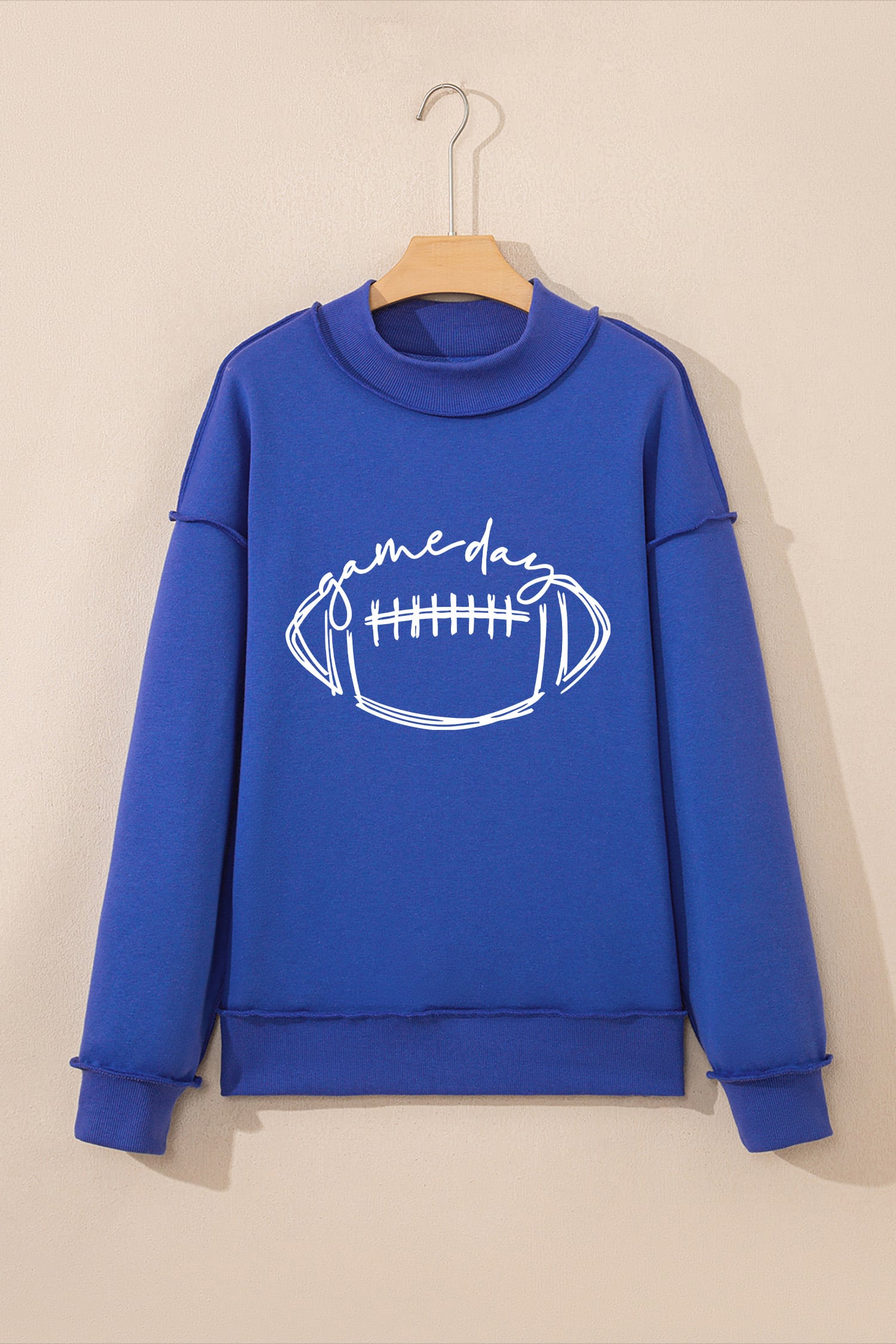 Dark Blue Football Season/Rugby Double Side Printed High Neck Game Day Sweatshirt