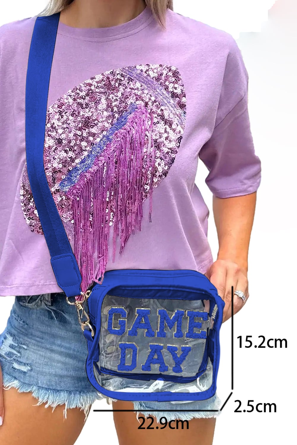 Dark Blue Clear PVC GAME DAY Summer Fashion Single Shoulder Bag