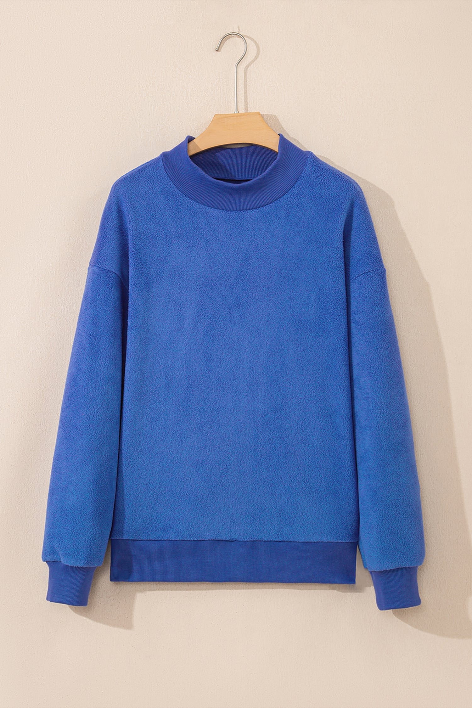 Dark Blue Oversize Drop Shoulder Reversible Mock Neck Sweatshirt