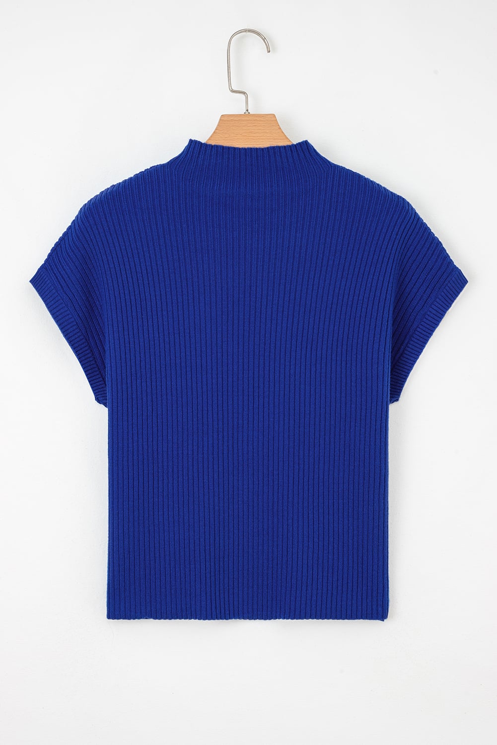 Dark Blue Patch Pocket Ribbed Knit Short Sleeve Sweater