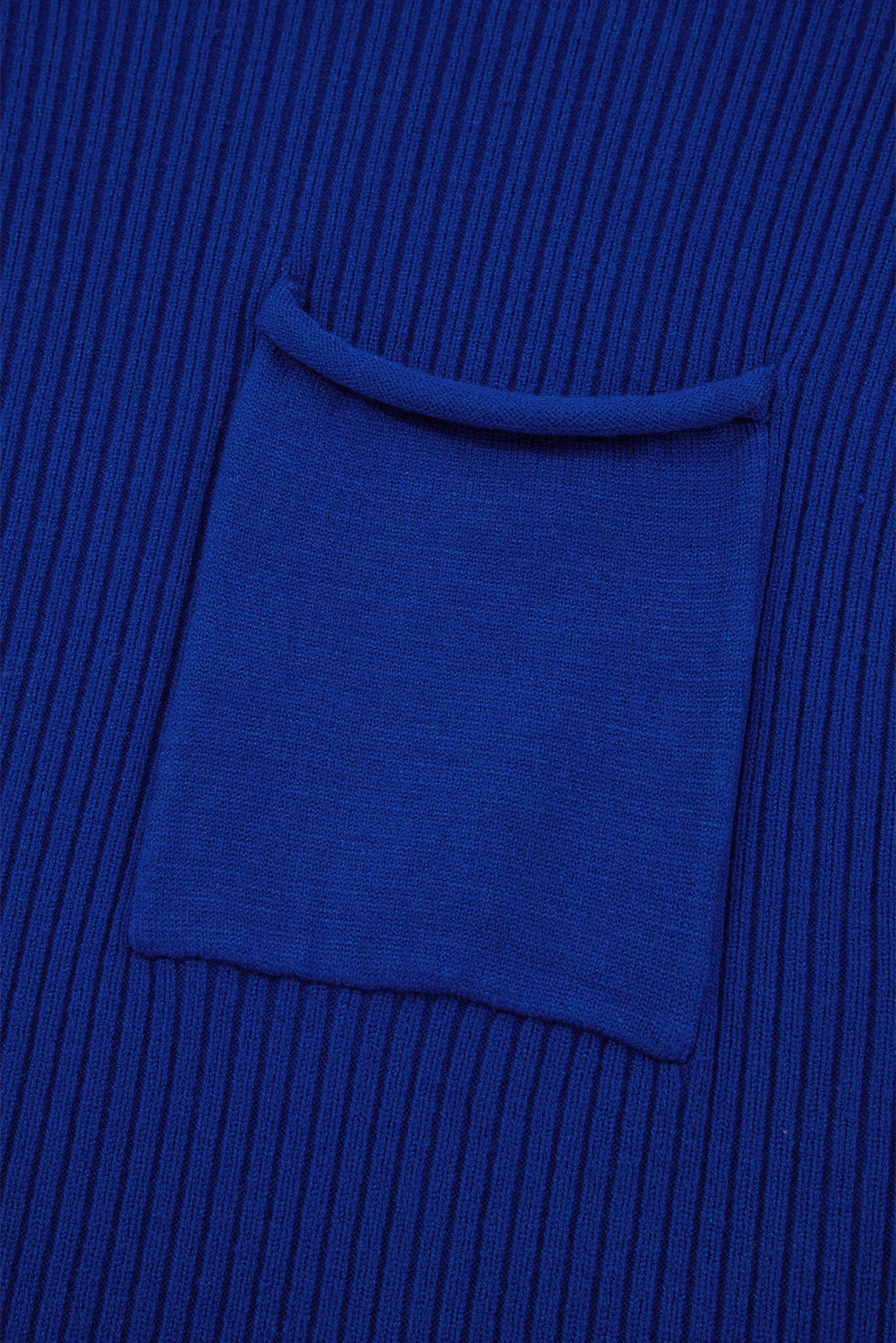 Dark Blue Patch Pocket Ribbed Knit Short Sleeve Sweater