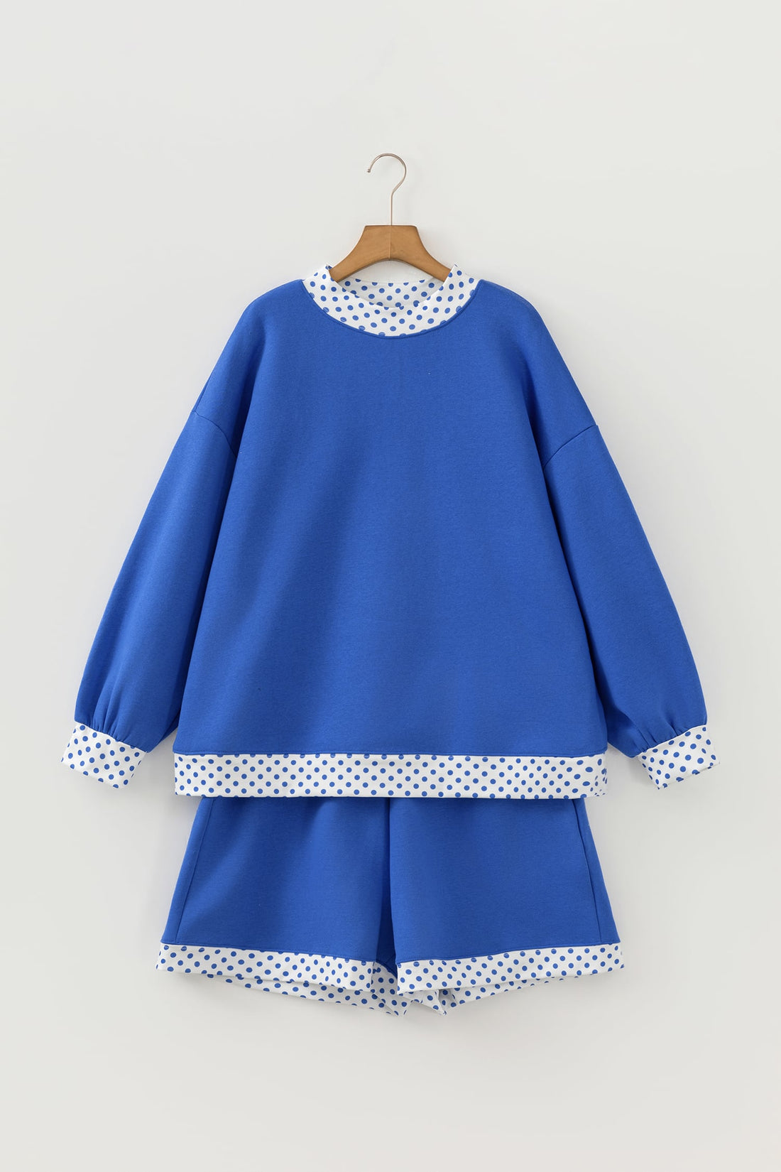 Dark Blue Polka Dot Patchwork Long Sleeve Plus Size Two-piece Outfits
