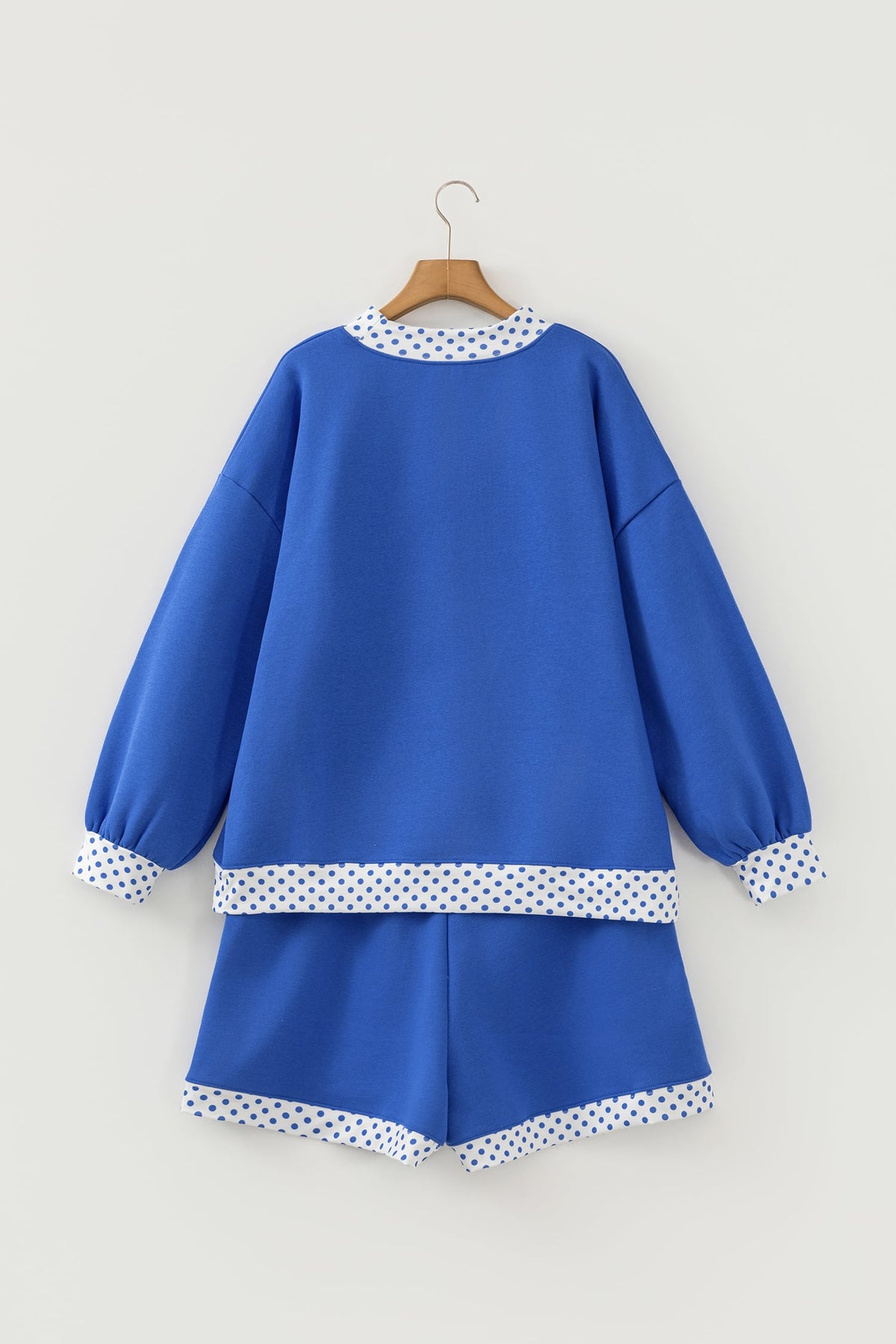 Dark Blue Polka Dot Patchwork Long Sleeve Plus Size Two-piece Outfits