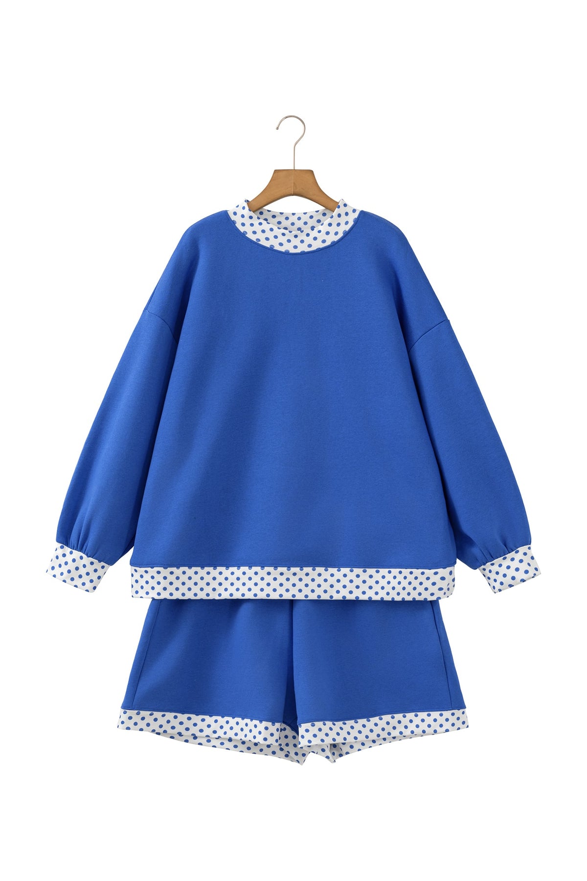 Dark Blue Polka Dot Patchwork Long Sleeve Plus Size Two-piece Outfits