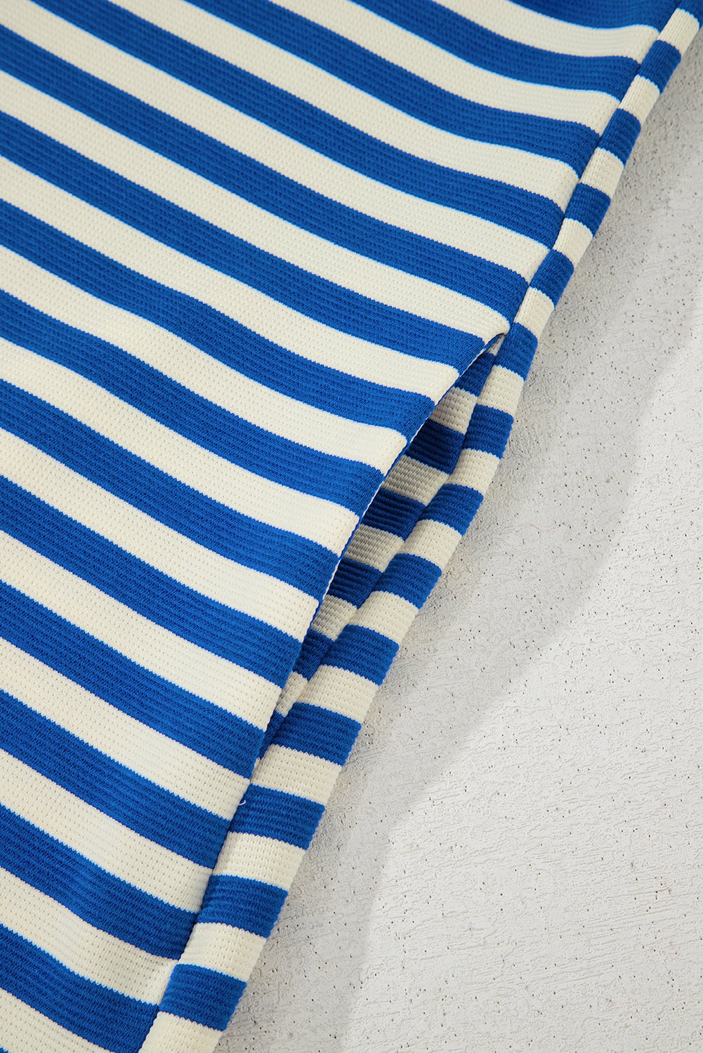 Dark Blue Stripe Print Contrast Collar Split Neck Flutter Sleeve Short Dress