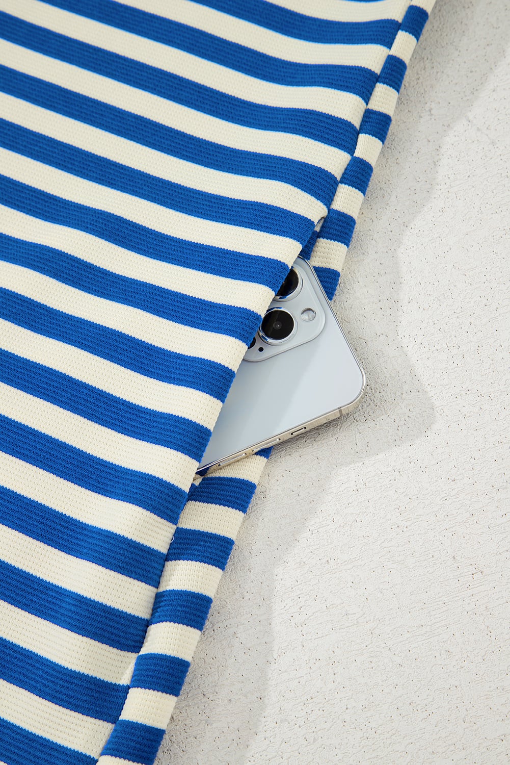 Dark Blue Stripe Print Contrast Collar Split Neck Flutter Sleeve Short Dress