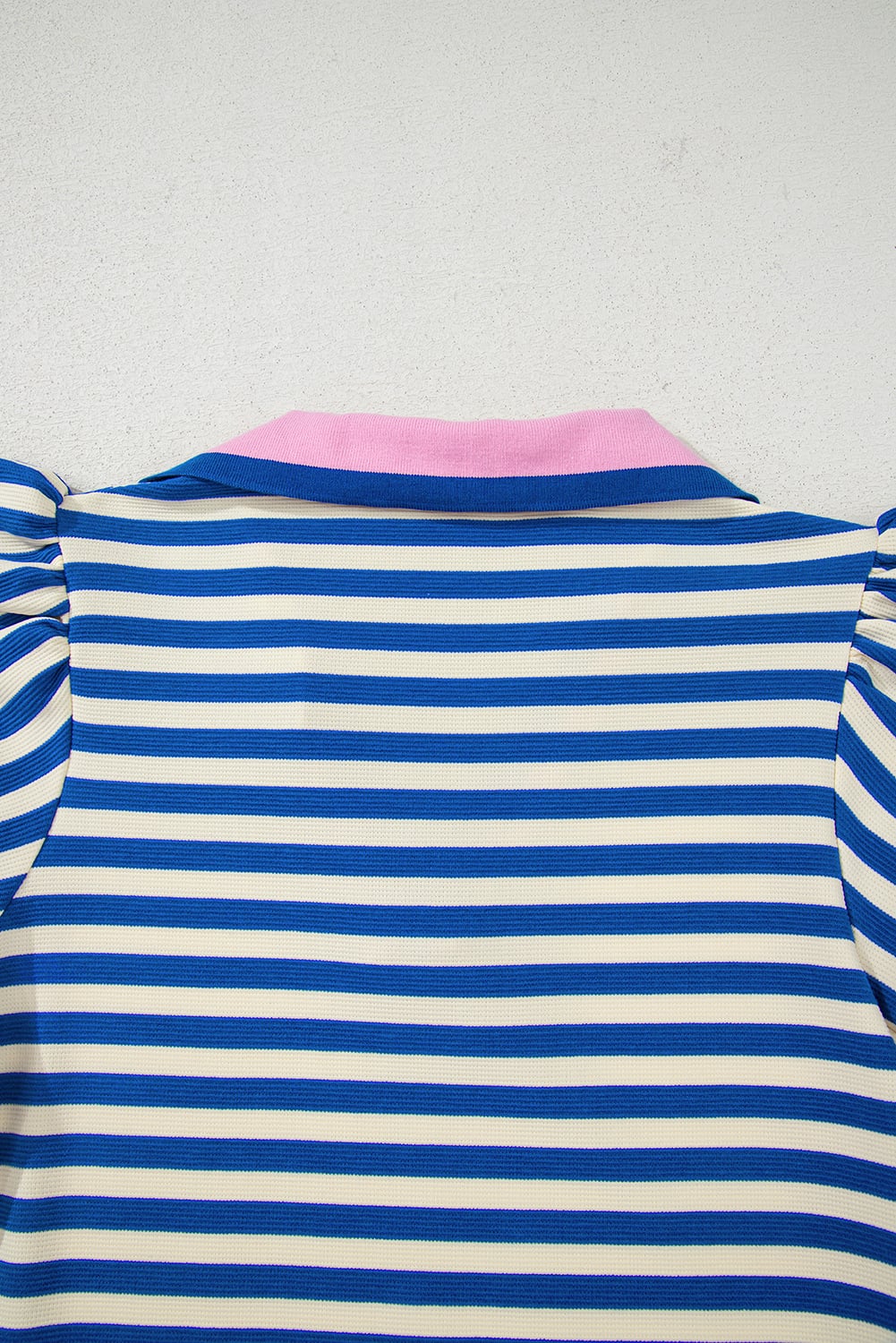 Dark Blue Stripe Print Contrast Collar Split Neck Flutter Sleeve Short Dress
