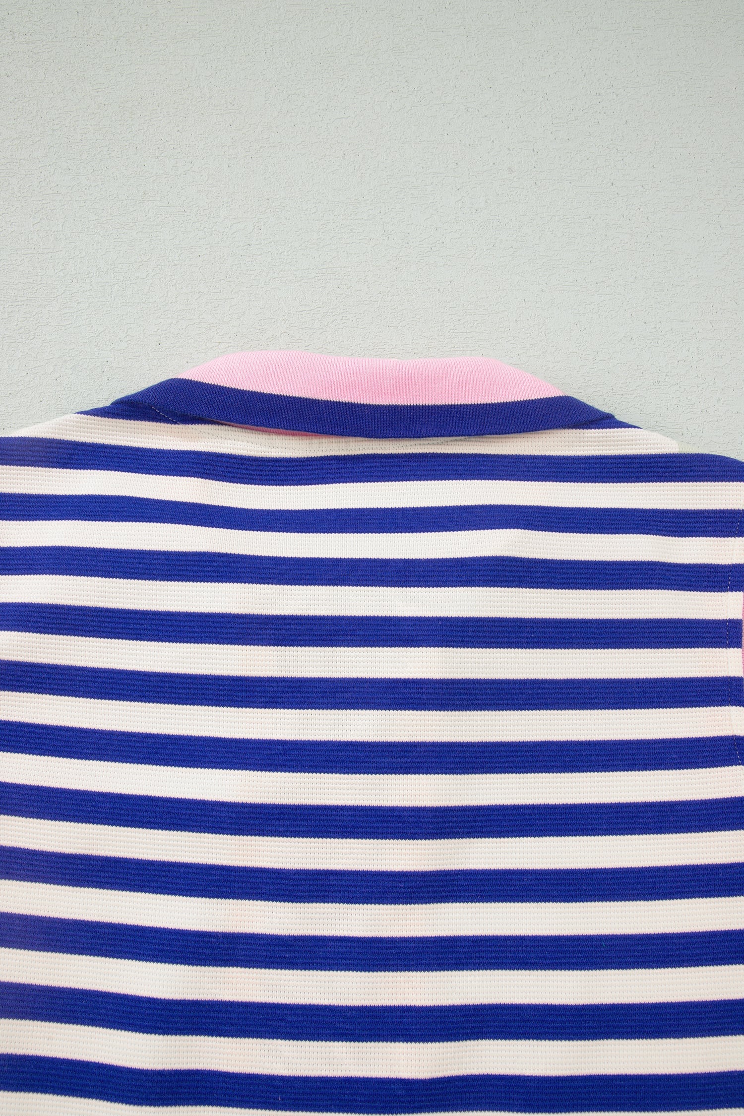 Dark Blue Textured Stripe Print Contrast Trim Zip Collar Sleeveless 2pcs Skort Set