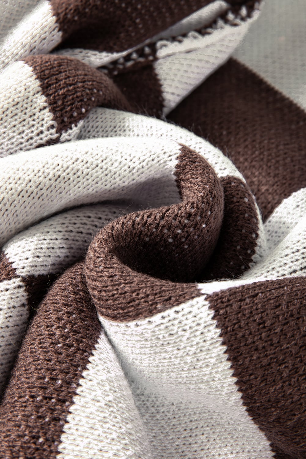 Dark Brown Checkered Bishop Sleeve Sweater