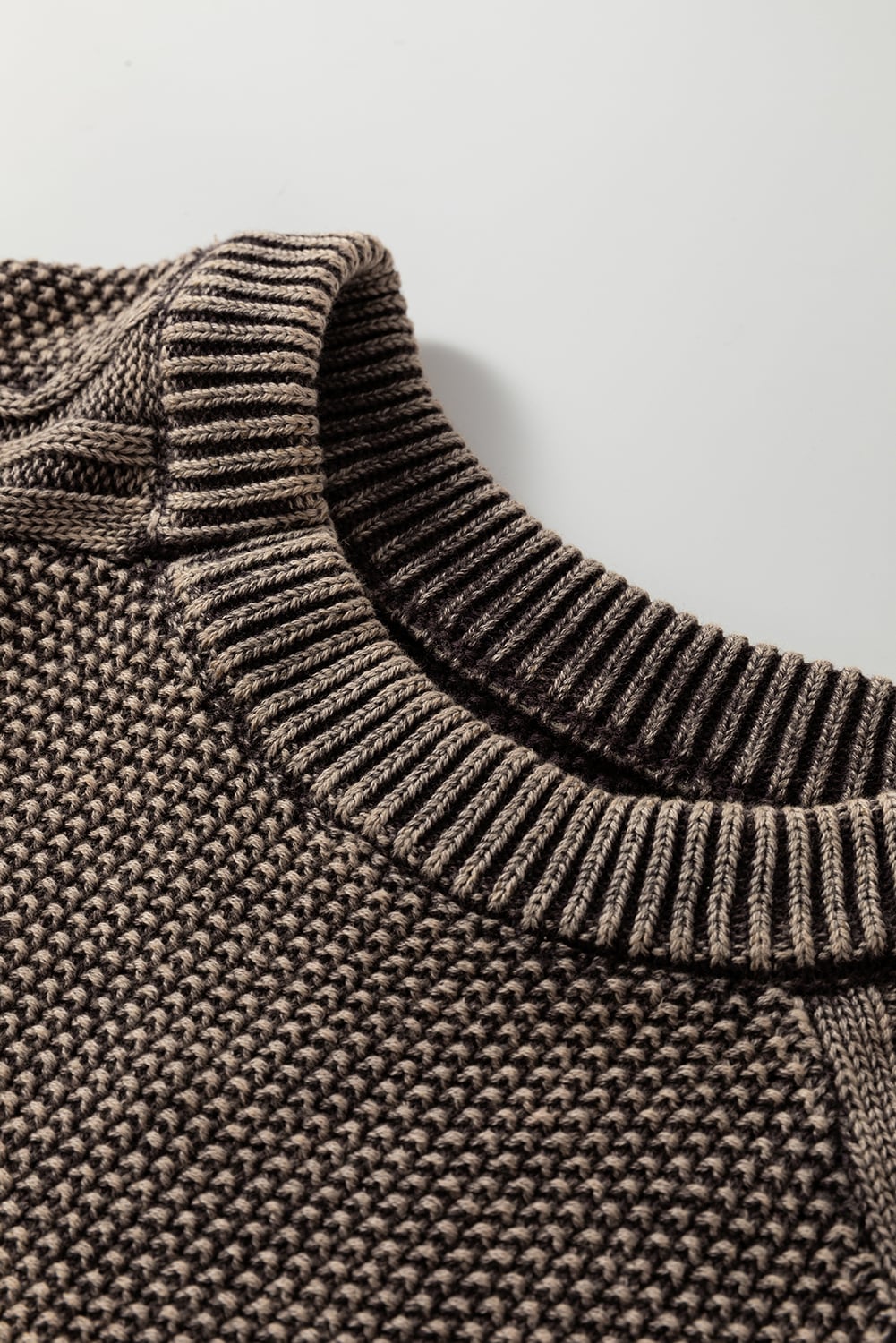 Dark Brown Contrast Cable Knit Sleeve Casual Sweater