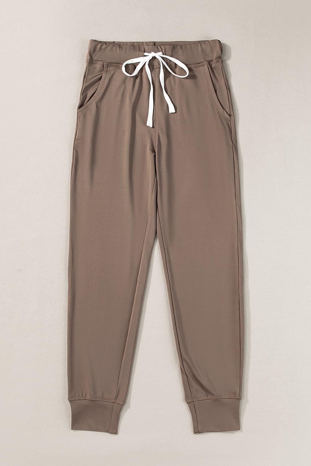 Dark Brown Drawstring Elastic Waistband Pocketed Joggers