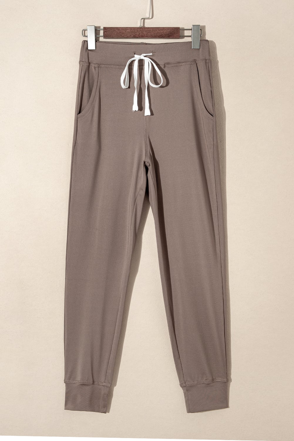 Dark Brown Drawstring Elastic Waistband Pocketed Joggers