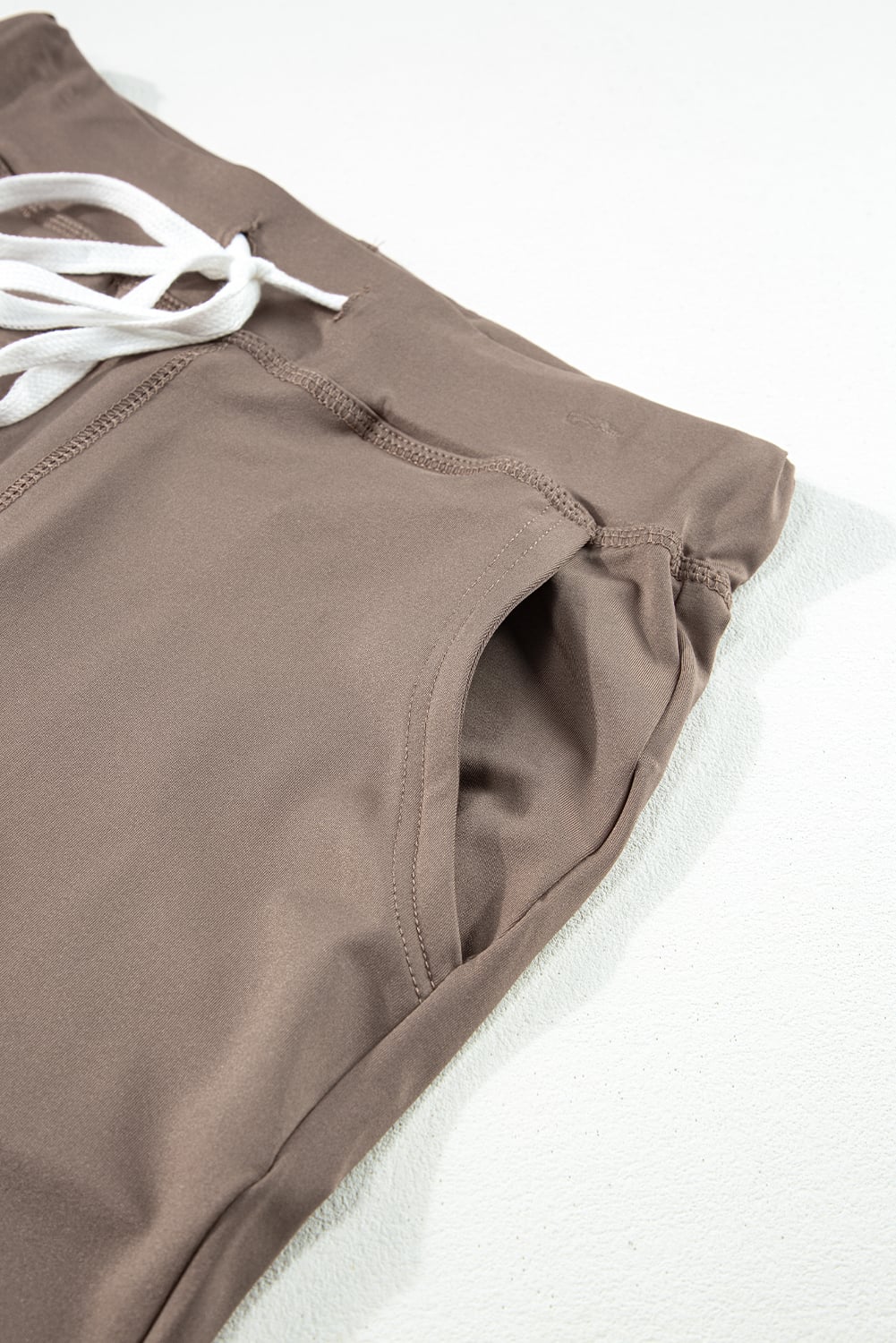 Dark Brown Drawstring Elastic Waistband Pocketed Joggers