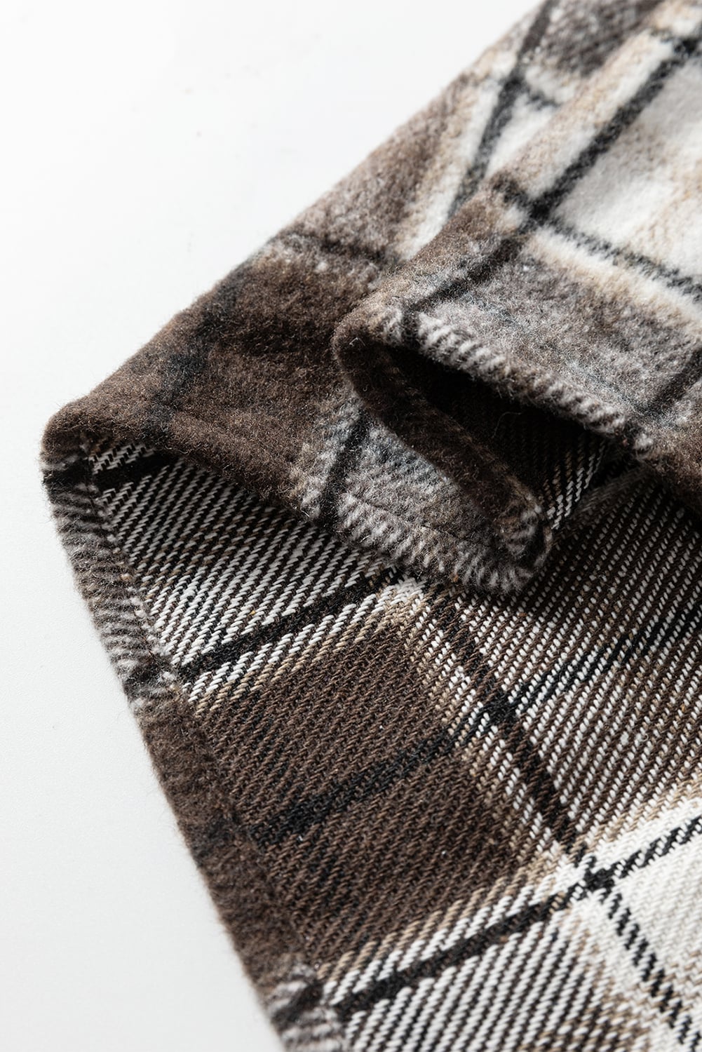 Dark Brown Flanel Plaid Single Chest Pocket Boyfriend Shacket