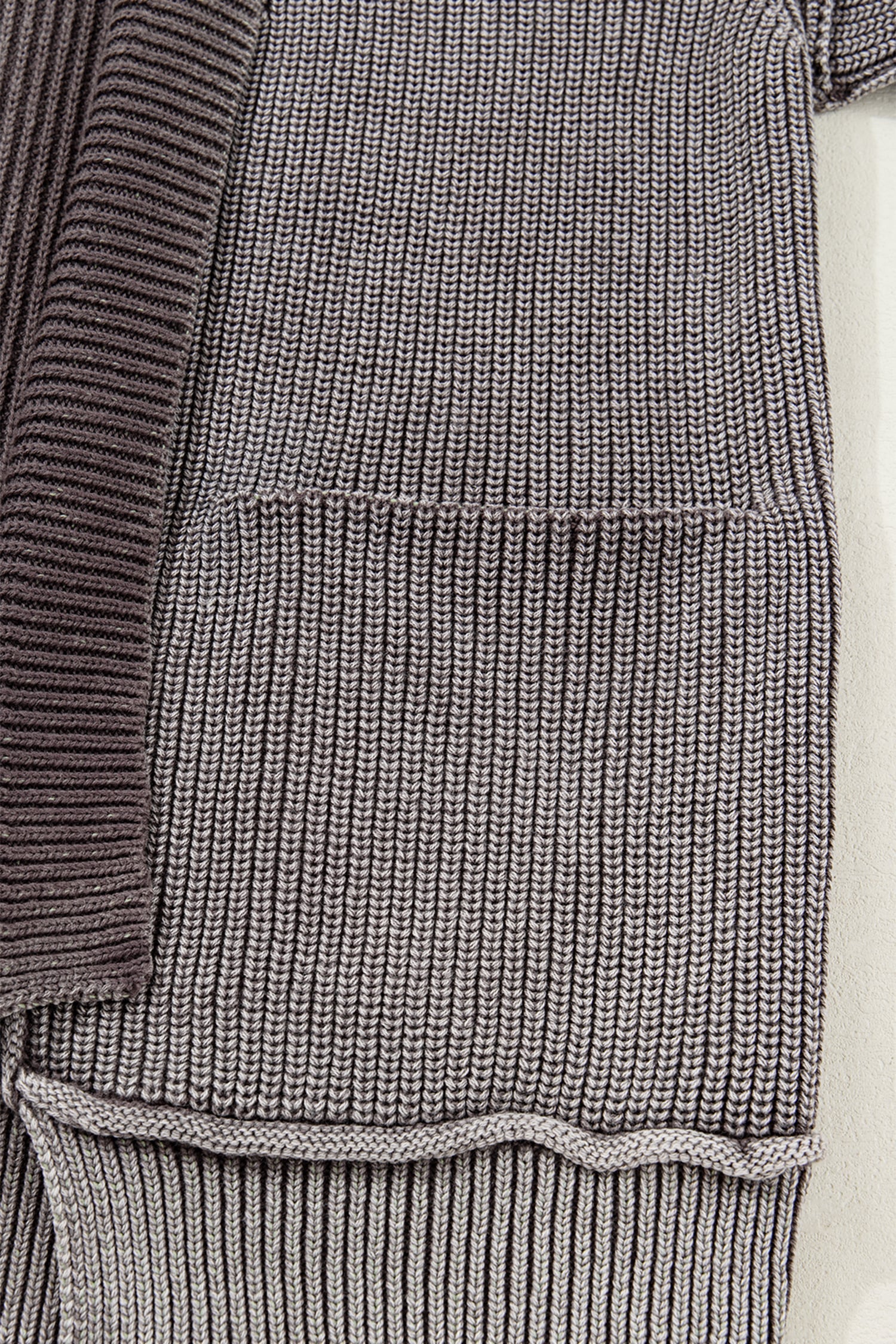 Dark Brown Mineral Wash Exposed Seam Patchwork Knit Open Sweater Cardigan