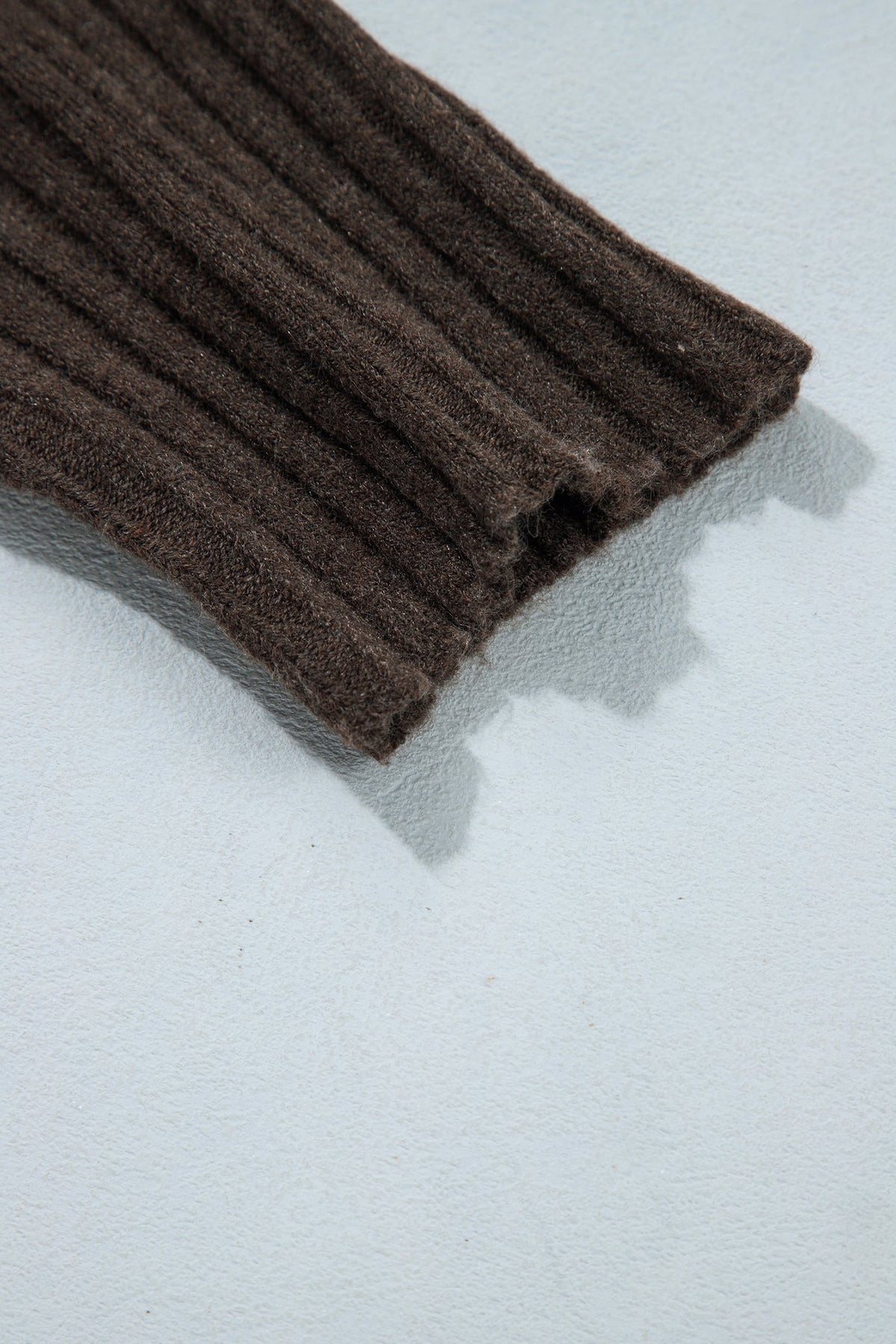 Dark Brown Ribbed Trim High Neck Short Sleeve Casual Sweater