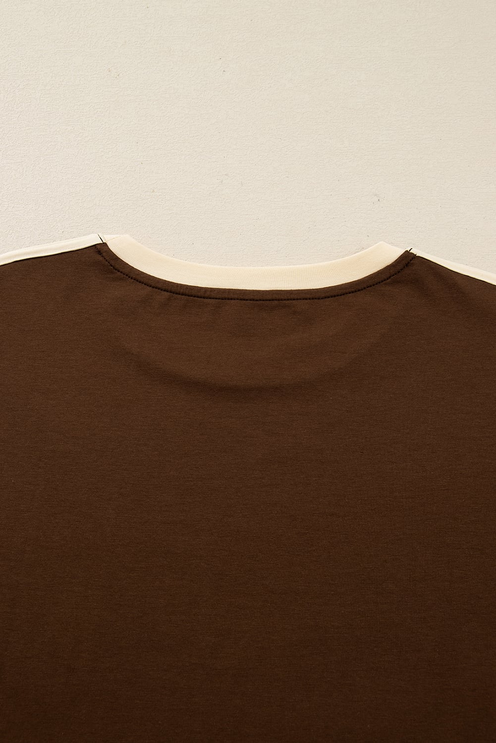Dark Brown Varsity Striped Accent Contrast Crew Neck Long Sleeve T Shirt