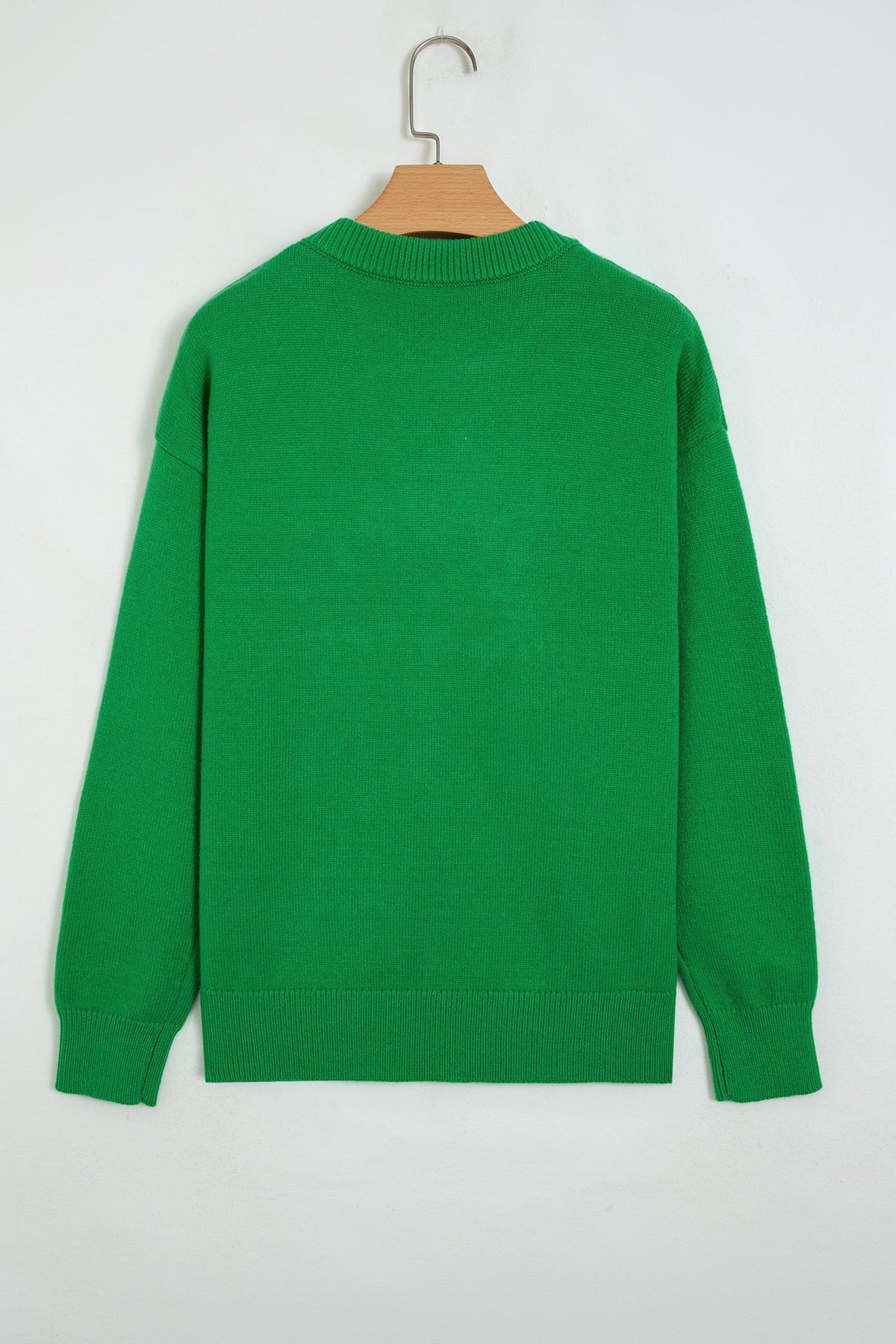 Dark Green Abstract Patch Embroidery Christmas Pullover Sweater
