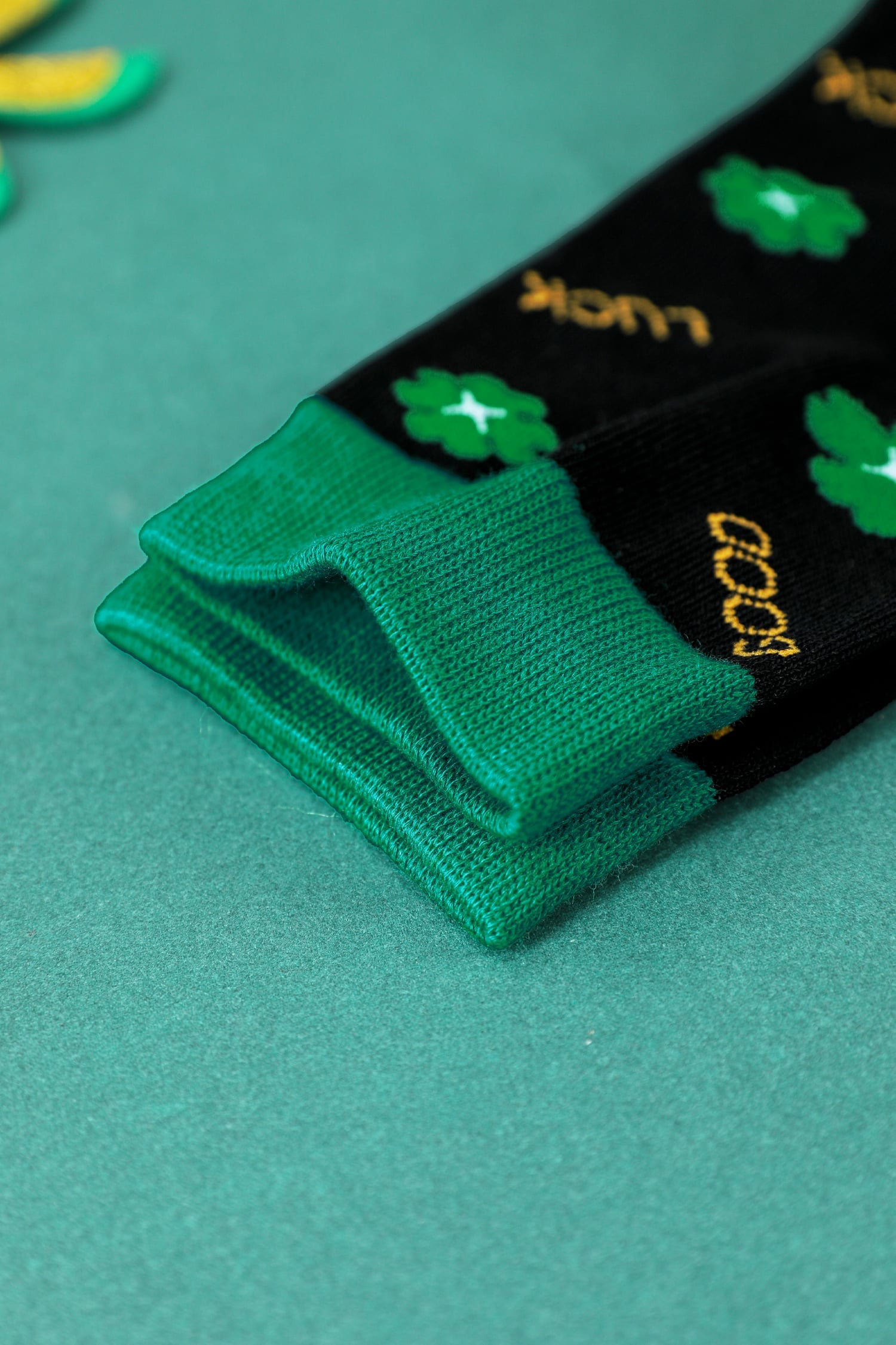 Dark Green GOOD LUCK St Patrick Clover Color Block Socks 