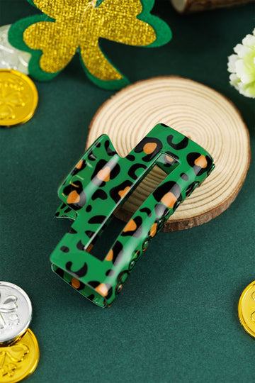 Dark Green Leopard Print Square Hollowed Plastic Hair Claw Clip