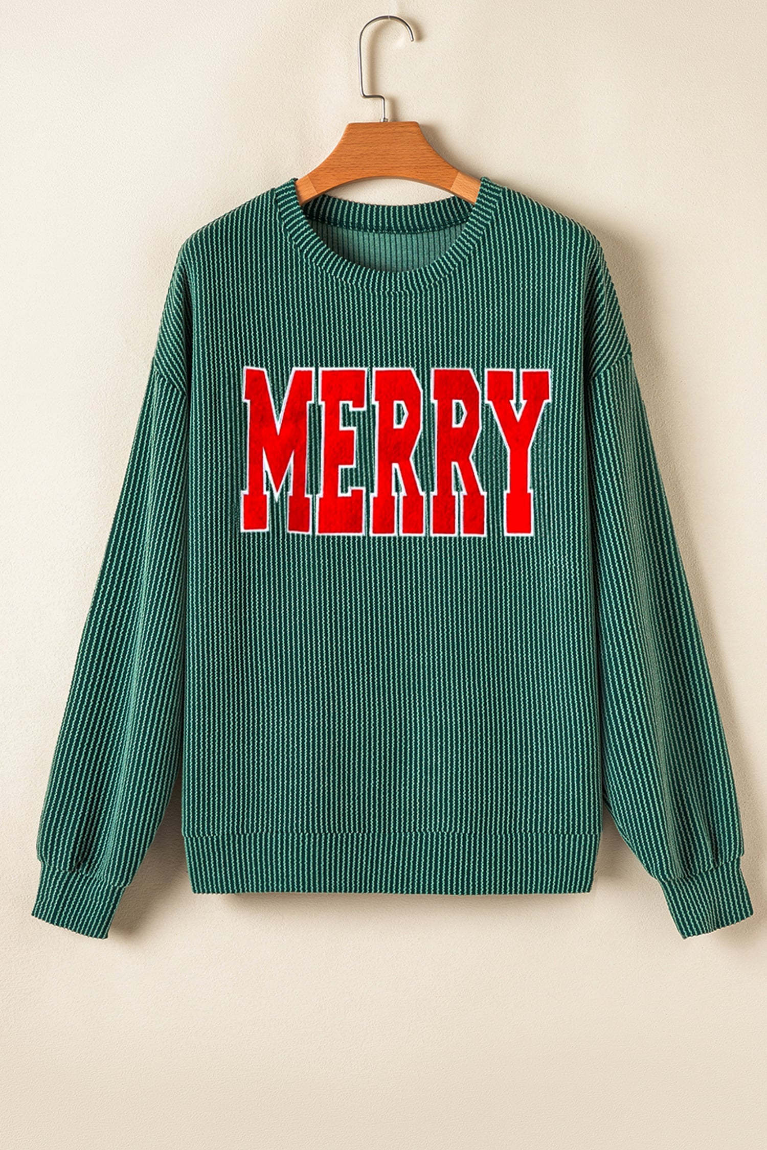 Dark Green MERRY Corded Long Sleeve Top and Pockets Pants Set