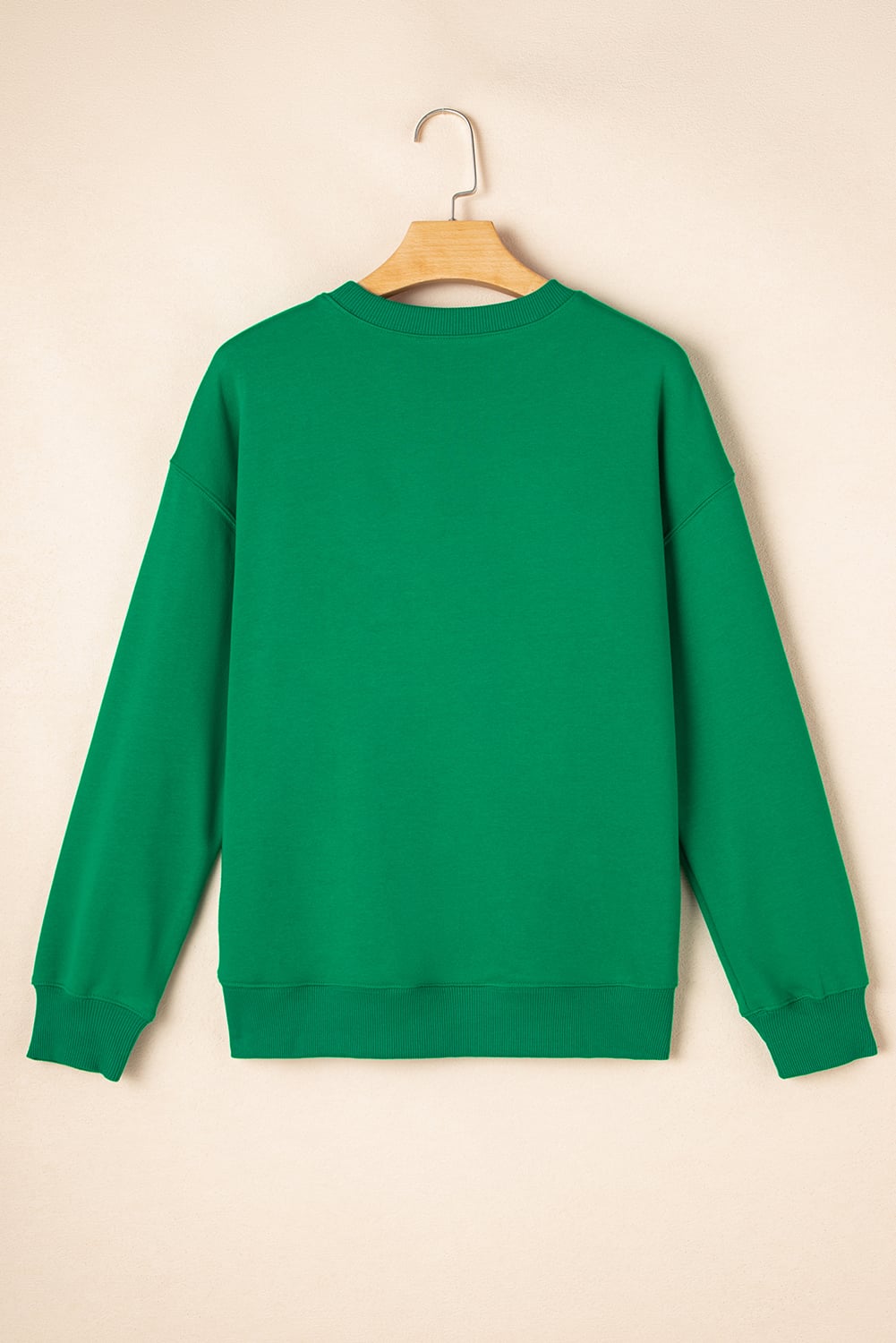 Dark Green merry Sequin Letter Patched Drop Shoulder Baggy Sweatshirt