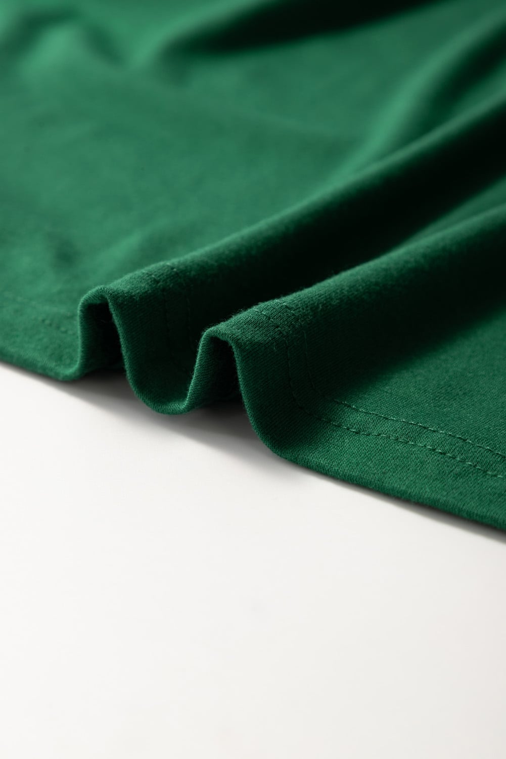 Dark Green Round Neck Rolled Sleeve Plus Size T-shirt