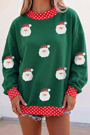 Dark Green Sequin Santa Polka Dot Christmas Graphic Sweatshirt