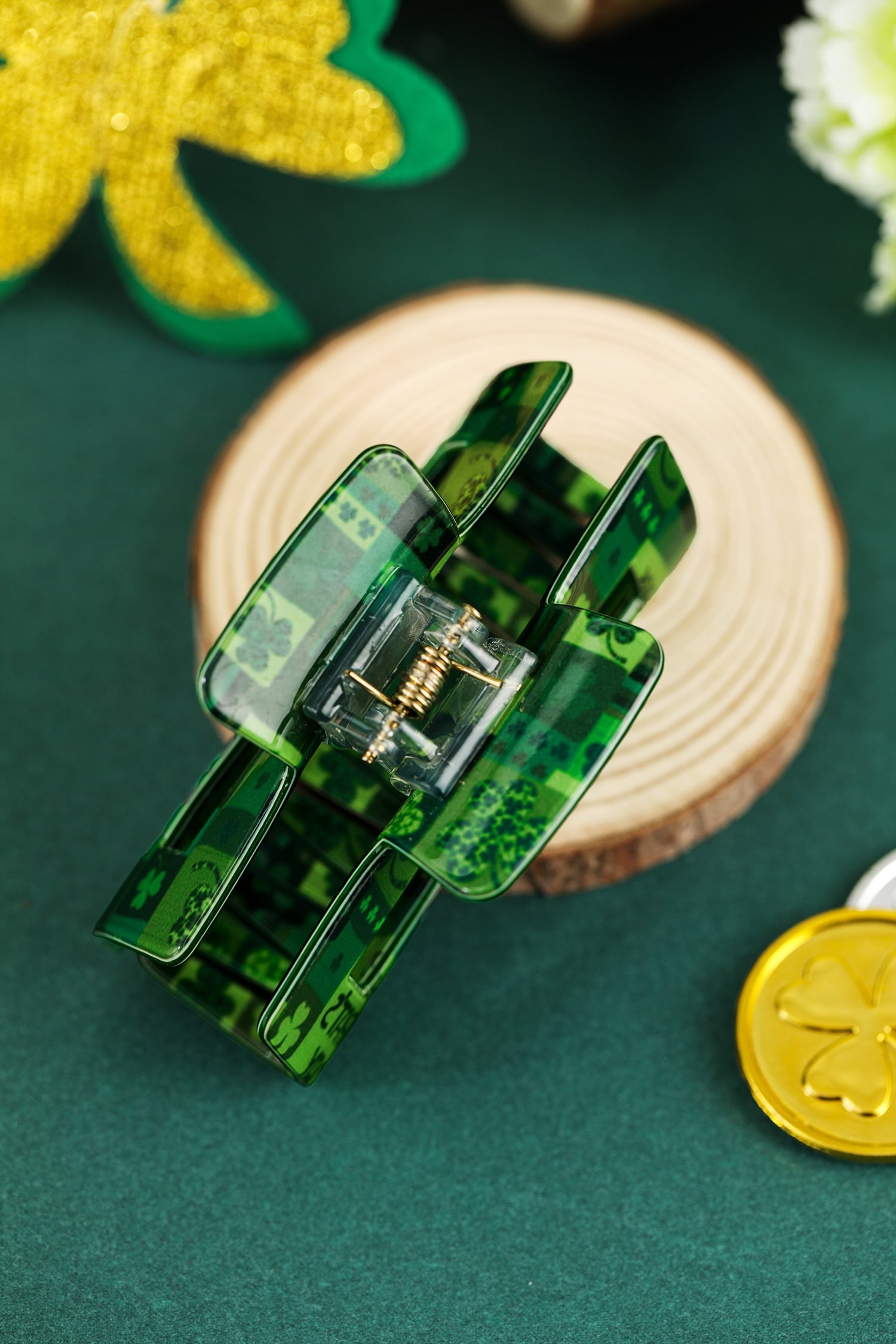 Dark Green St Patricks Day Clover Square Hair Claw Clip
