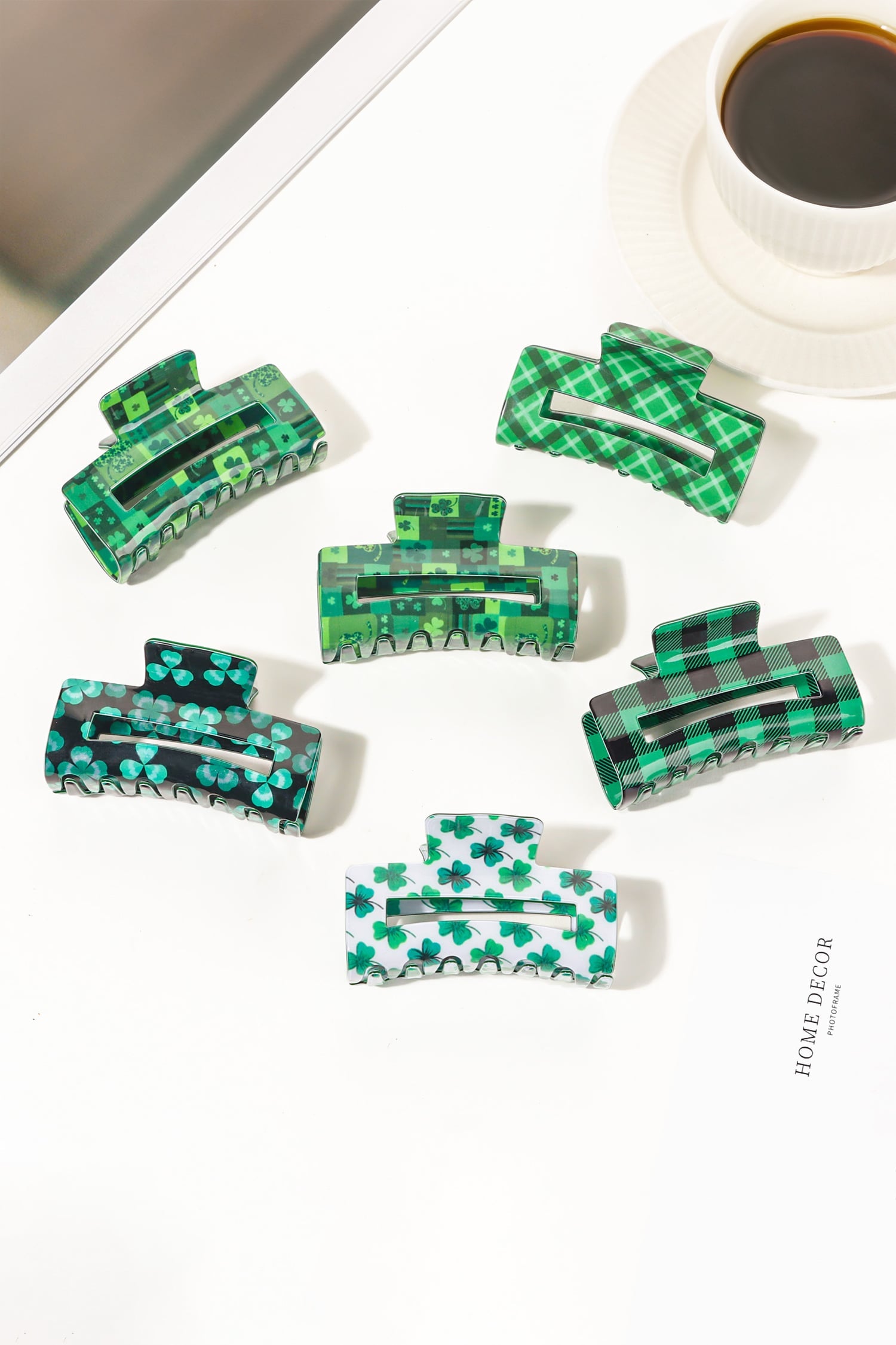 Dark Green St Patricks Day Clover Square Hair Claw Clip