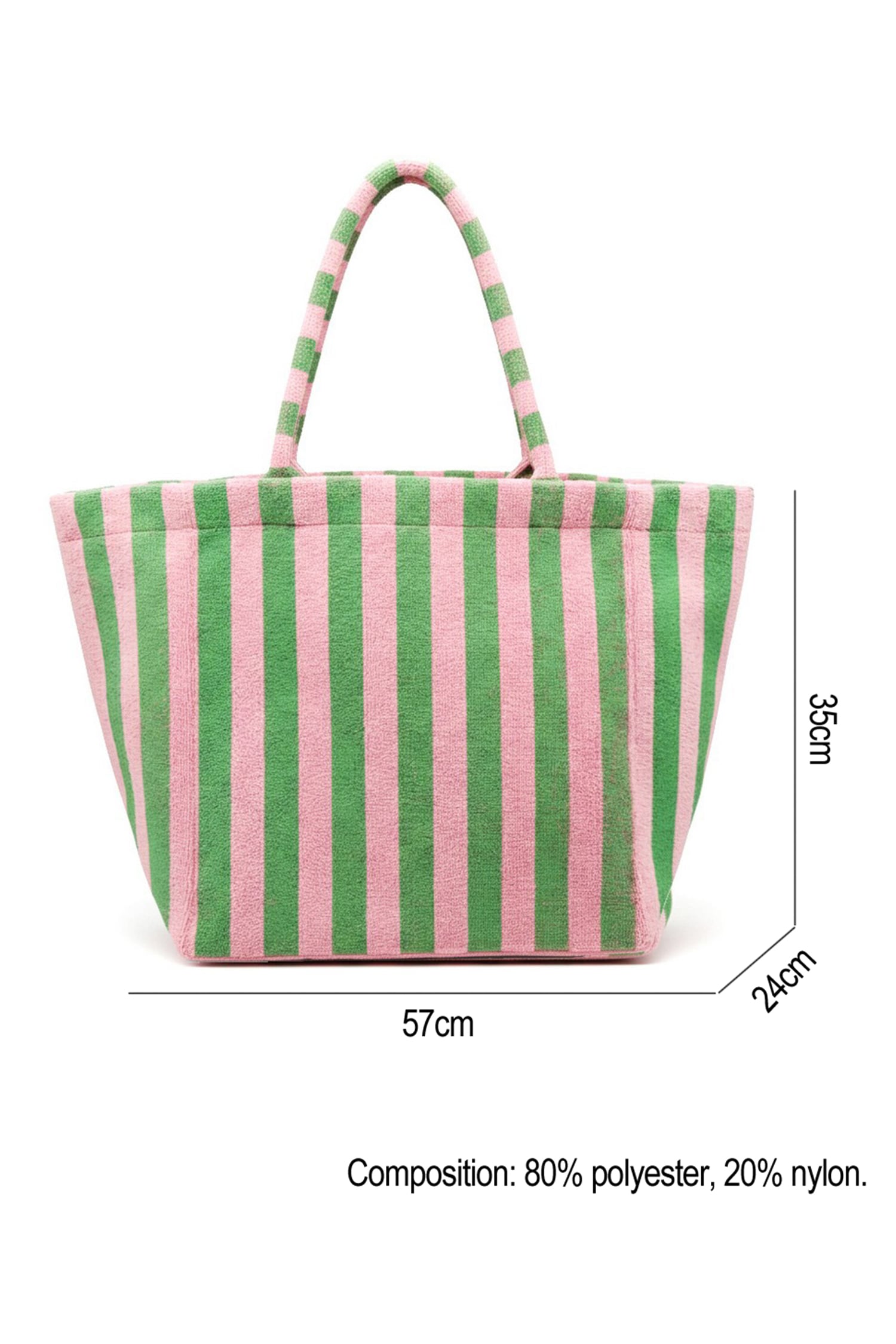 Dark Green Striped Terry Large Beach Tote Bag