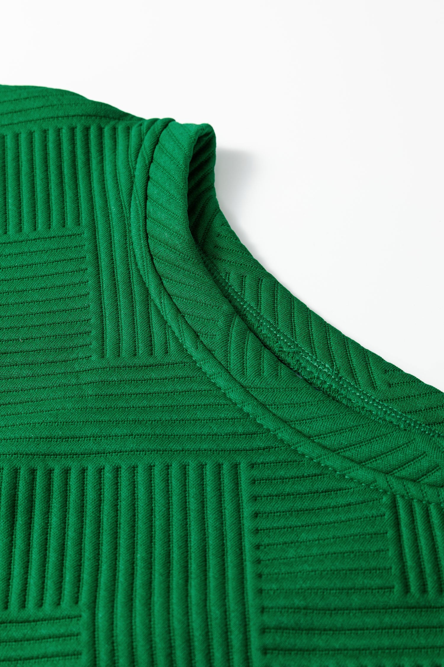 Dark Green Textured Short Sleeve Top and Shorts Set