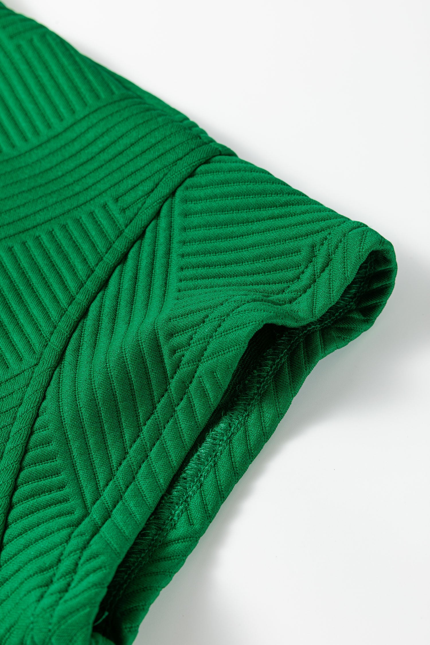Dark Green Textured Short Sleeve Top and Shorts Set