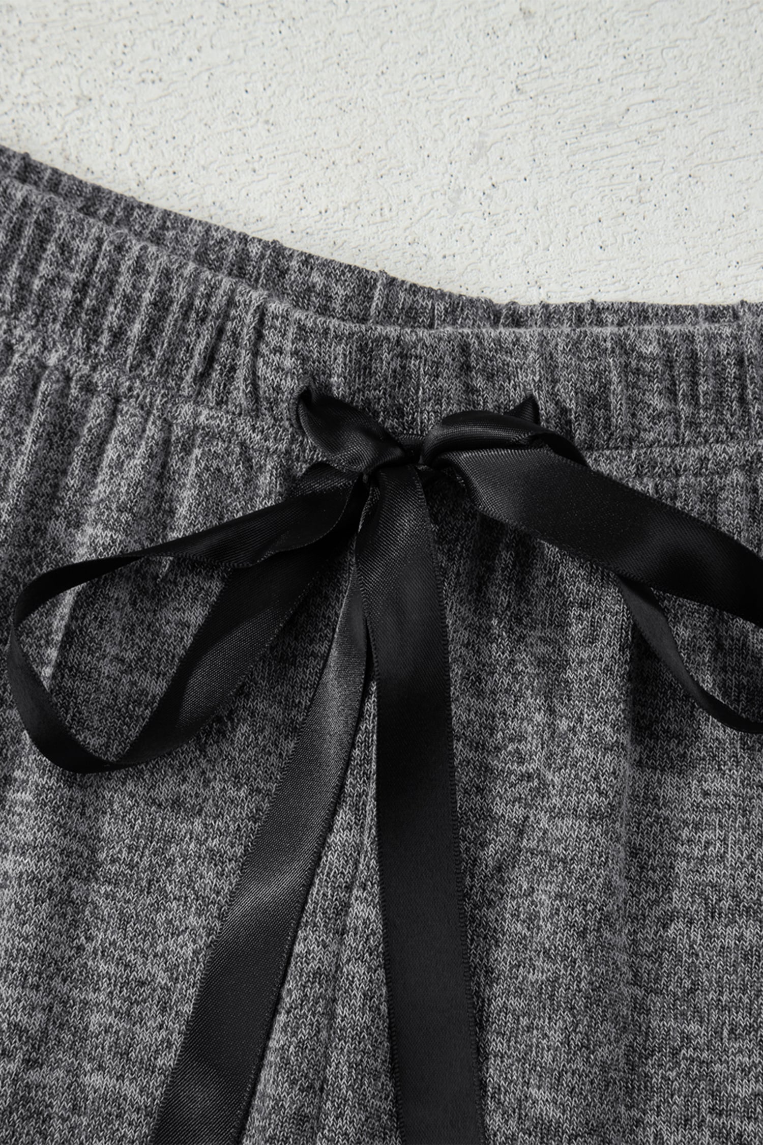 Dark Grey 3pcs V Neck T Shirt Ribbon Knot Pants Open Duster 3pcs Lounge Set