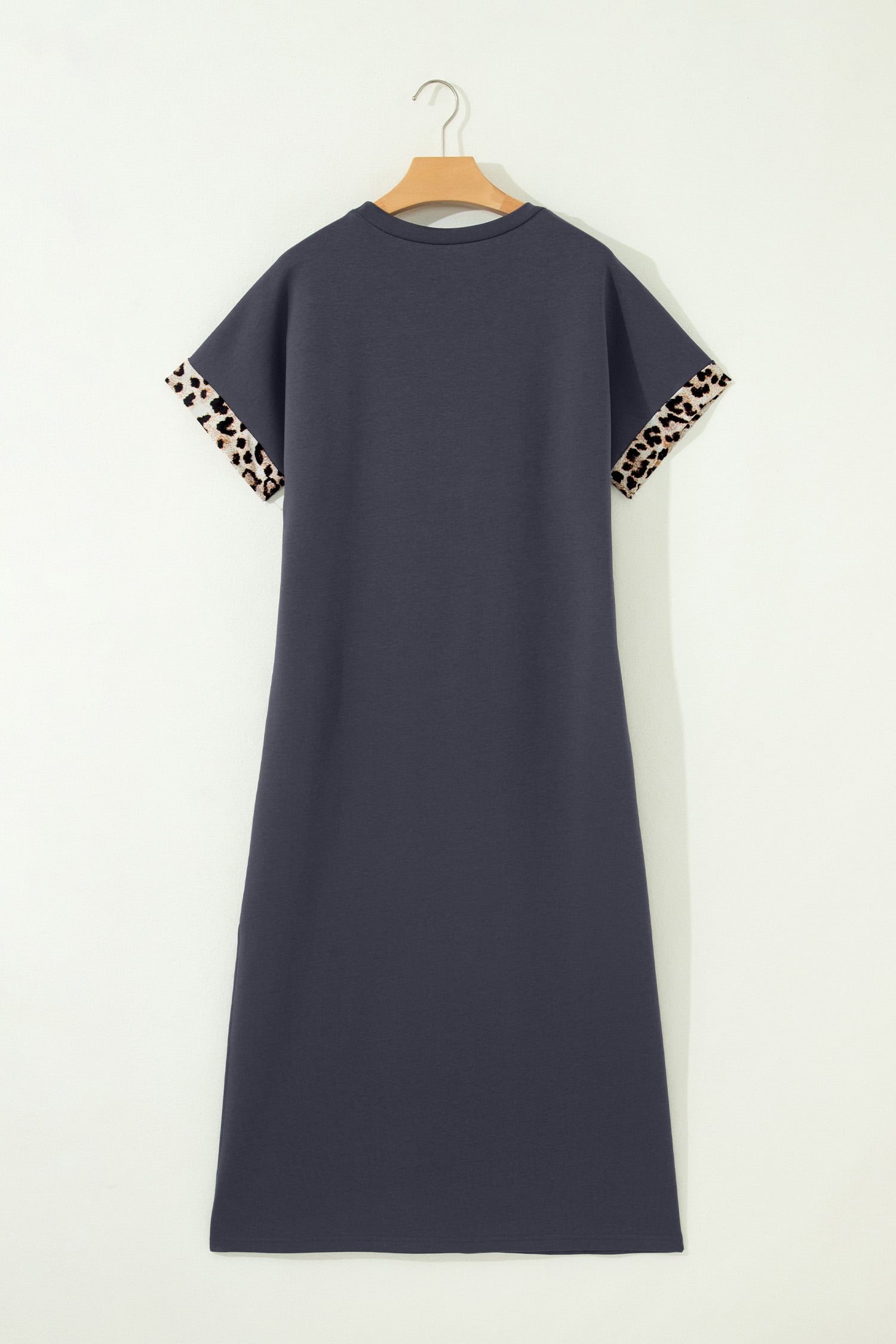 Dark Grey Contrast Leopard Bow Patched Short Sleeve T Shirt Long Dress