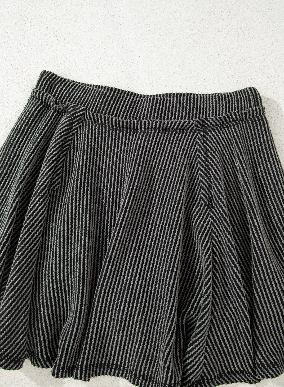 Dark Grey Corded Lantern Sleeve Top High Waist Ruffled Mini Skort Set