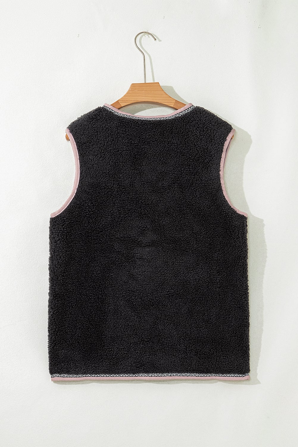 Dark Grey Sherpa Contrast Trim Patch Pocket Cartridge Toggle Button Vest